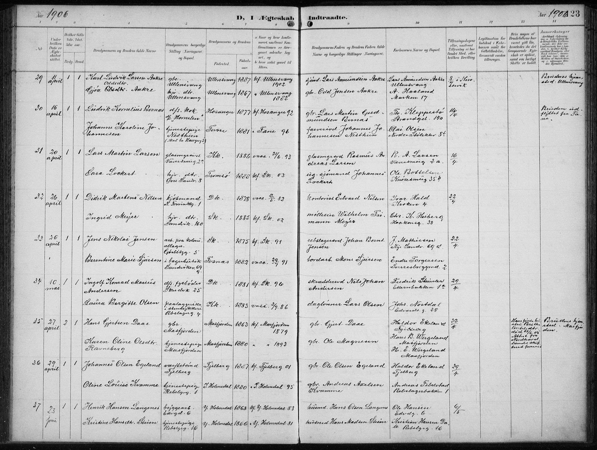 Sandviken Sokneprestembete, AV/SAB-A-77601/H/Ha/L0014: Ministerialbok nr. D 1, 1896-1911, s. 123