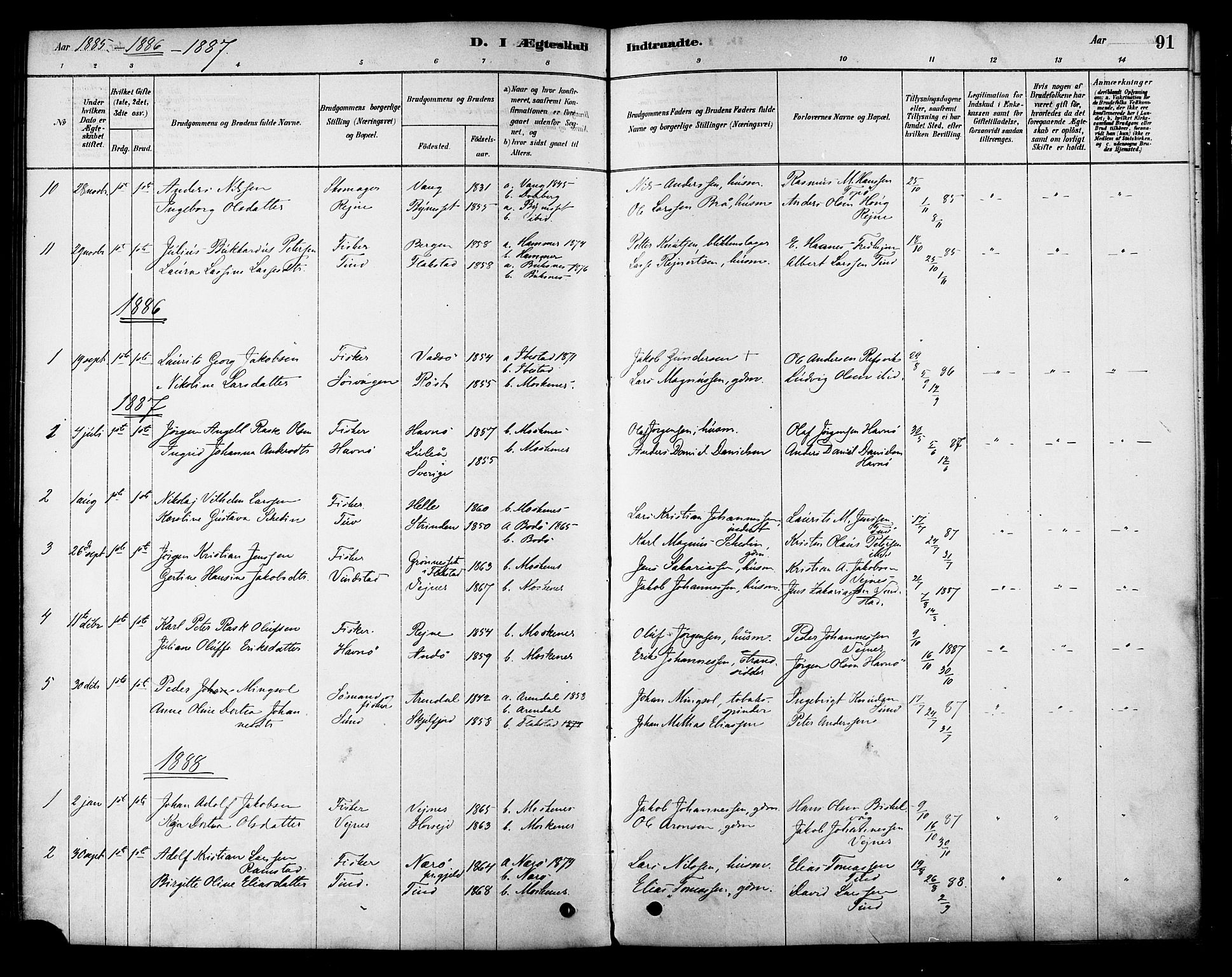 Ministerialprotokoller, klokkerbøker og fødselsregistre - Nordland, AV/SAT-A-1459/886/L1219: Ministerialbok nr. 886A01, 1878-1892, s. 91