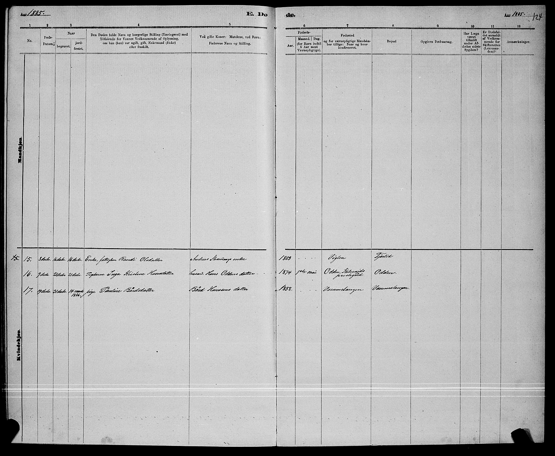 Ministerialprotokoller, klokkerbøker og fødselsregistre - Nord-Trøndelag, SAT/A-1458/780/L0651: Klokkerbok nr. 780C03, 1884-1898, s. 124