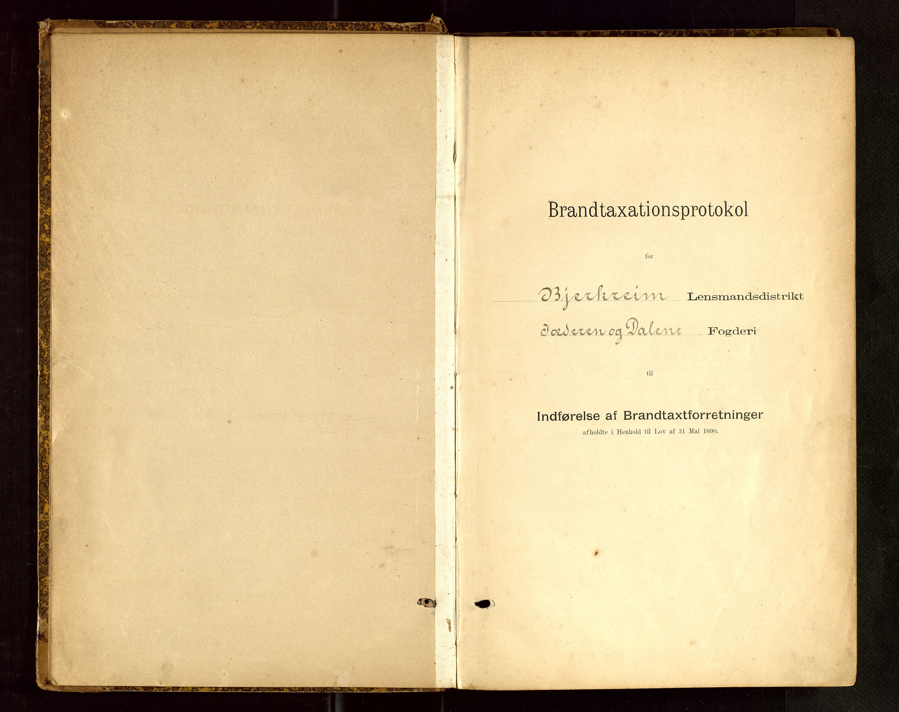 Bjerkreim lensmannskontor, SAST/A-100090/Gob/L0001: "Brandtaxationsprotokol", 1895-1950