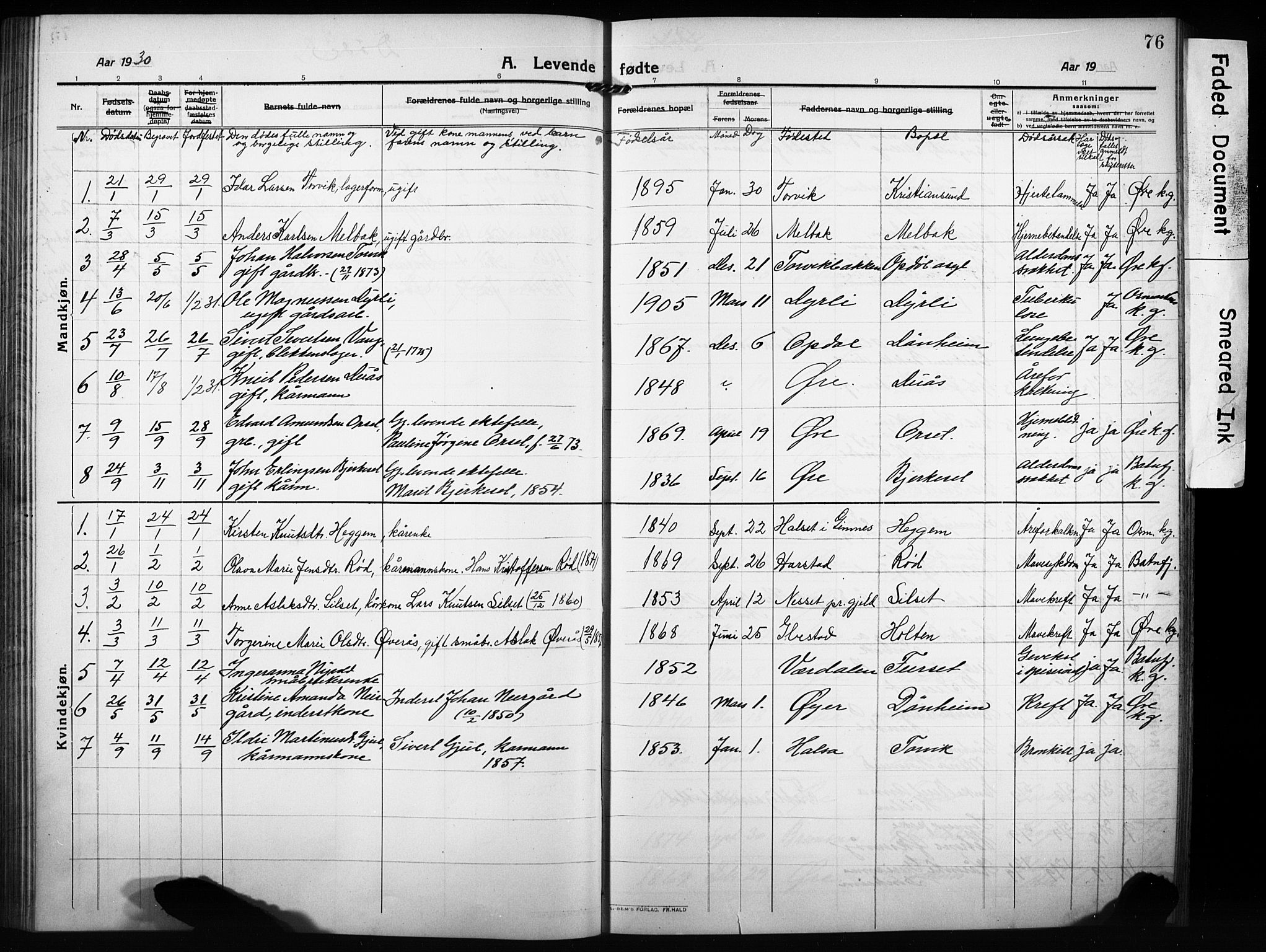 Ministerialprotokoller, klokkerbøker og fødselsregistre - Møre og Romsdal, AV/SAT-A-1454/584/L0970: Klokkerbok nr. 584C03, 1912-1932, s. 76