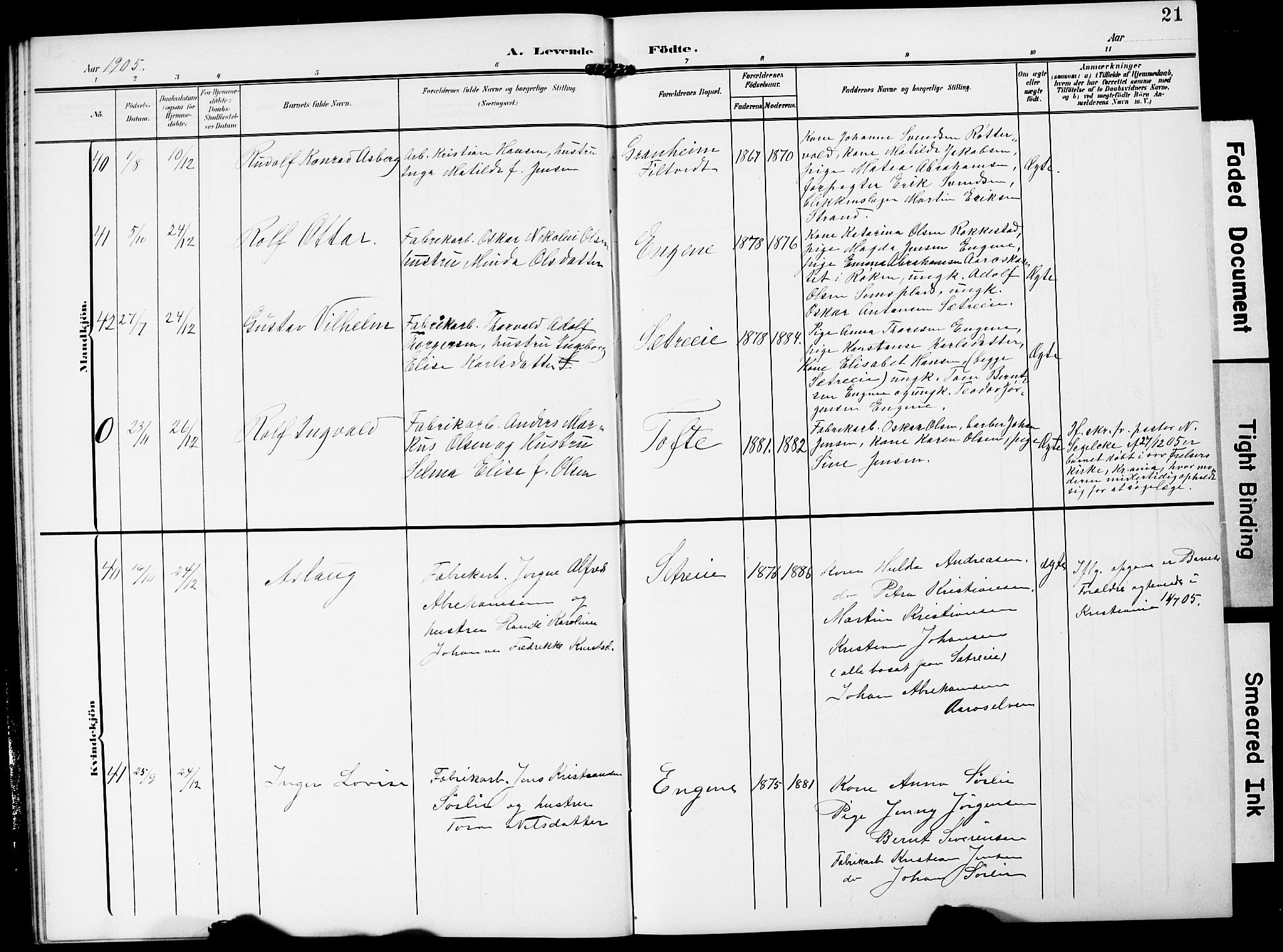 Hurum kirkebøker, AV/SAKO-A-229/G/Ga/L0004: Klokkerbok nr. I 4, 1904-1909, s. 21