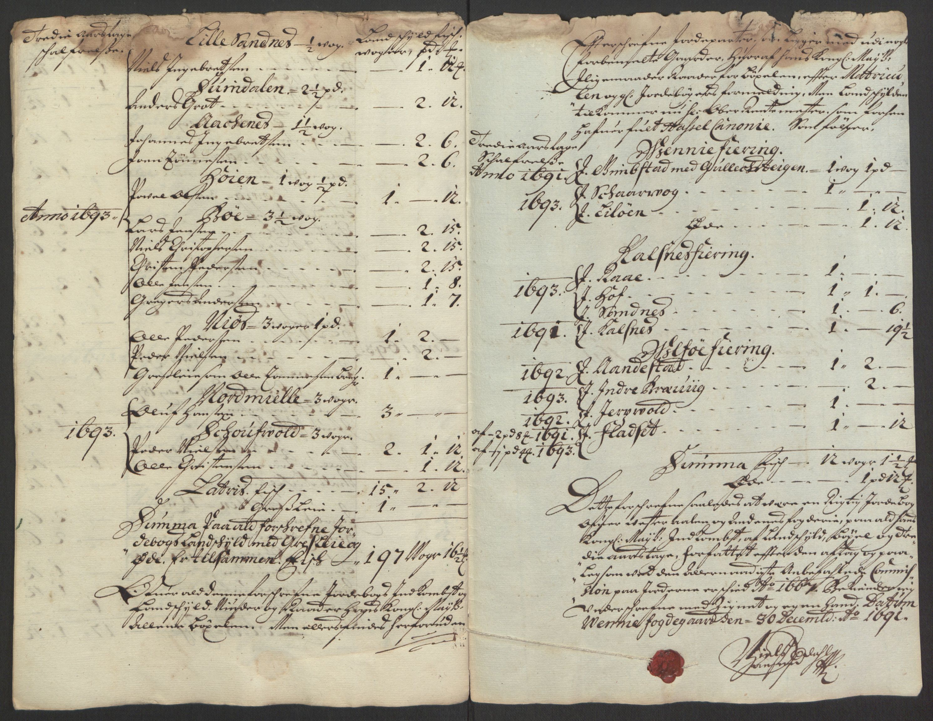 Rentekammeret inntil 1814, Reviderte regnskaper, Fogderegnskap, RA/EA-4092/R67/L4676: Fogderegnskap Vesterålen, Andenes og Lofoten, 1691-1693, s. 53