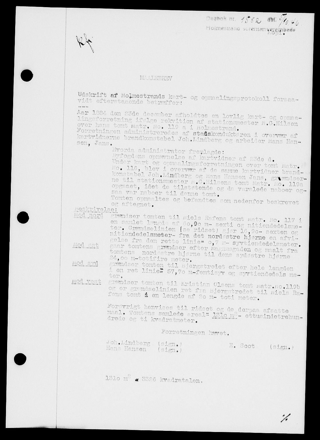 Holmestrand sorenskriveri, SAKO/A-67/G/Ga/Gaa/L0061: Pantebok nr. A-61, 1946-1947, Dagboknr: 1582/1946
