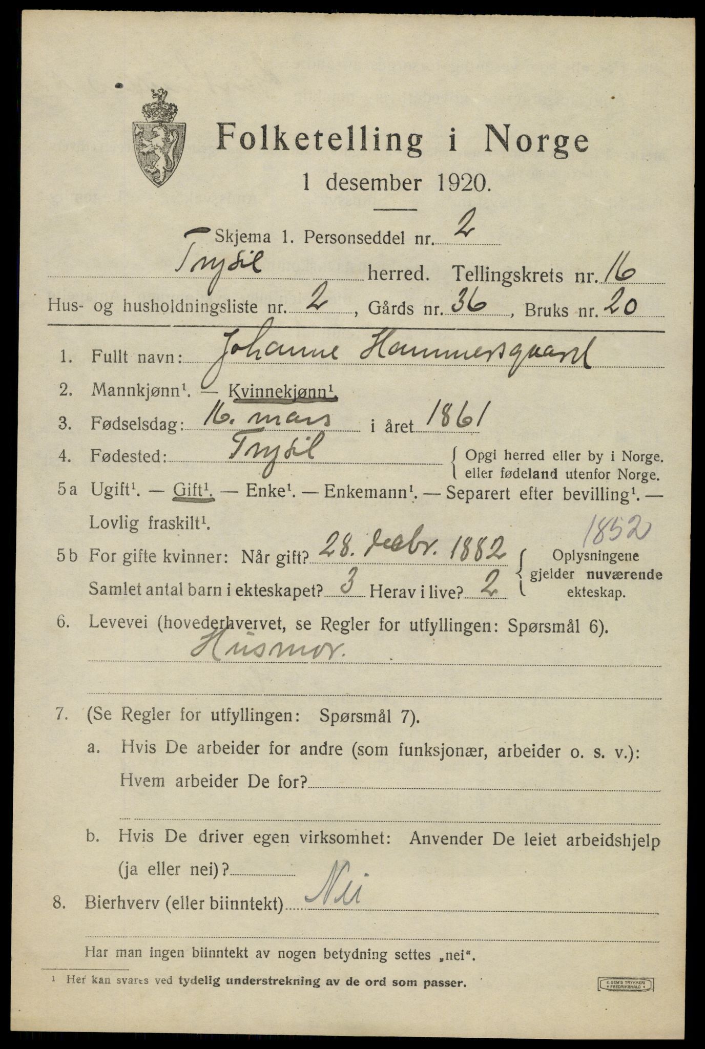 SAH, Folketelling 1920 for 0428 Trysil herred, 1920, s. 9449