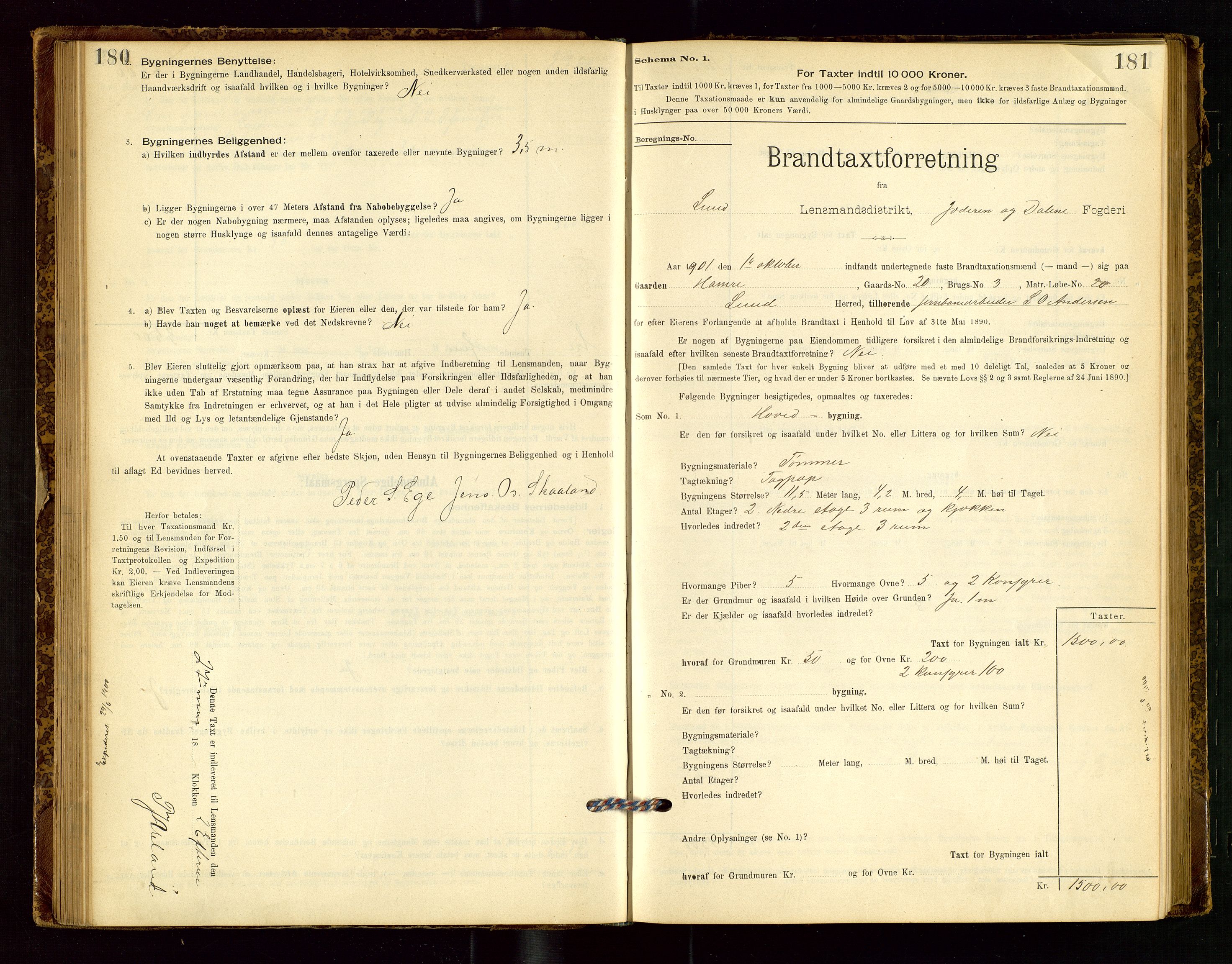 Lund lensmannskontor, SAST/A-100303/Gob/L0001: "Brandtakstprotokol", 1894-1907, s. 180-181