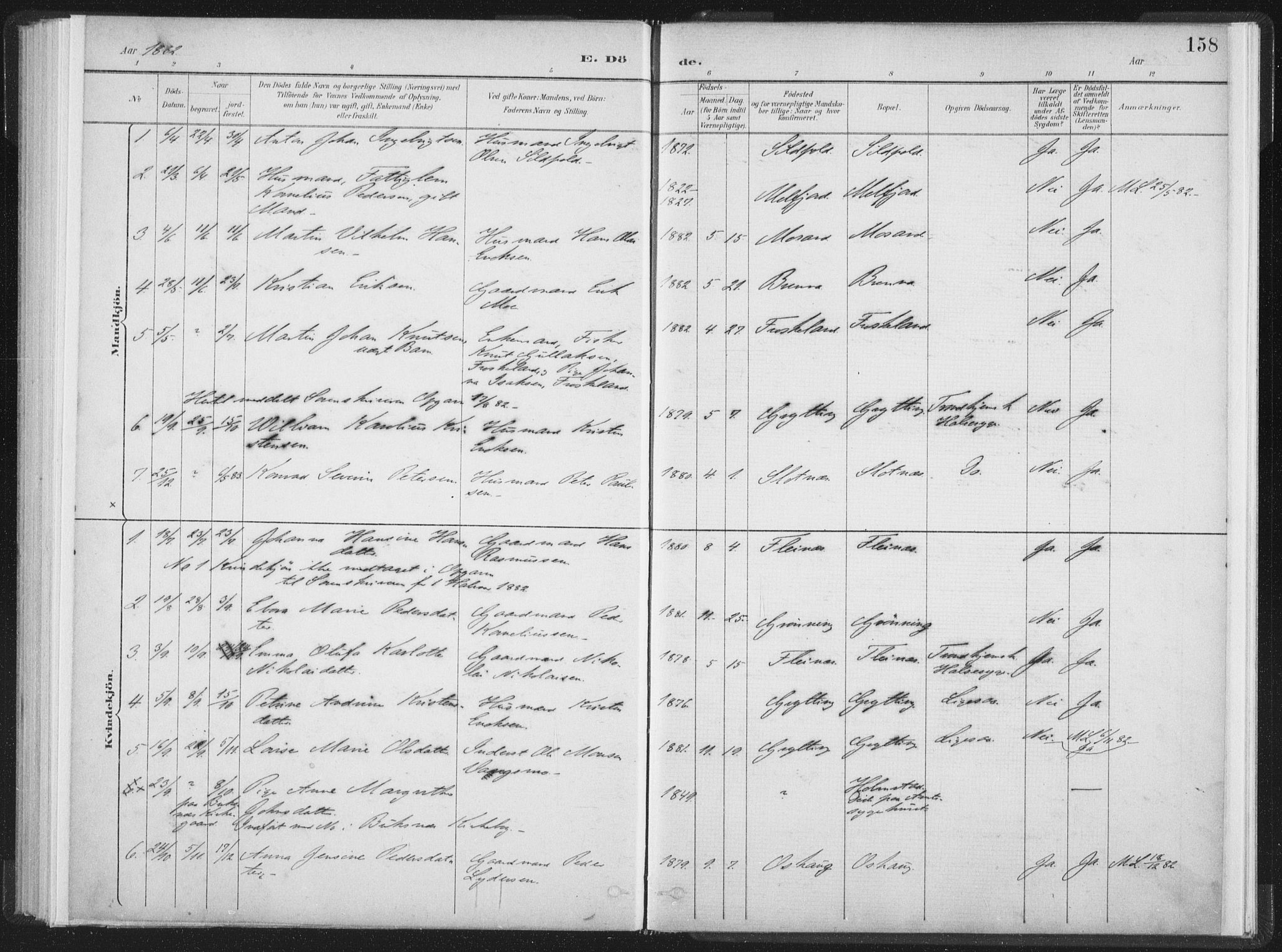 Ministerialprotokoller, klokkerbøker og fødselsregistre - Nordland, AV/SAT-A-1459/890/L1286: Ministerialbok nr. 890A01, 1882-1902, s. 158