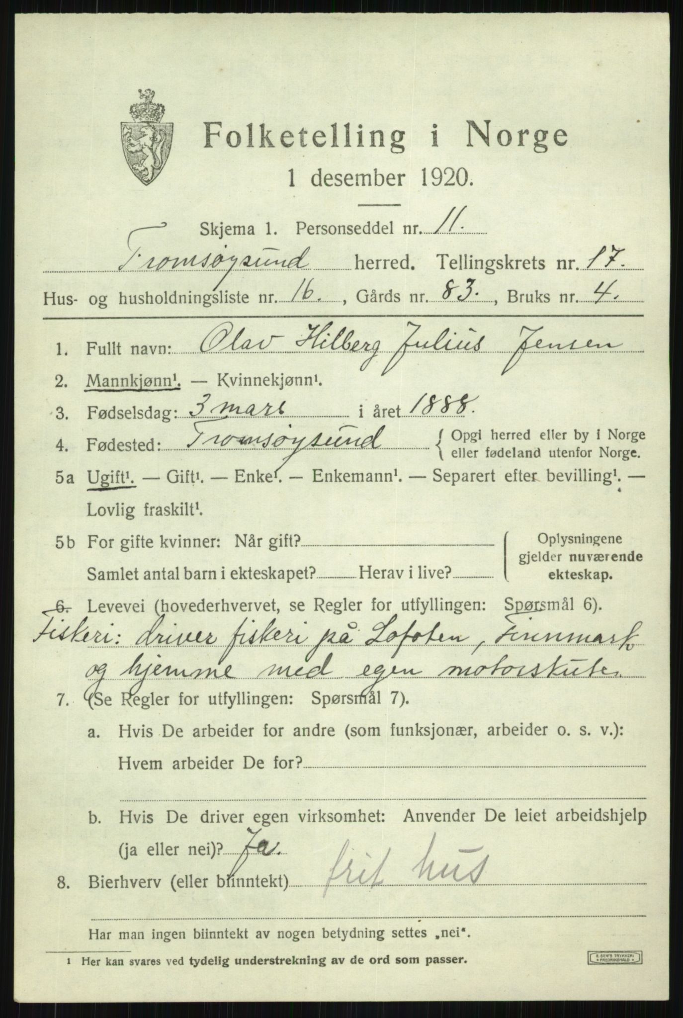 SATØ, Folketelling 1920 for 1934 Tromsøysund herred, 1920, s. 9920