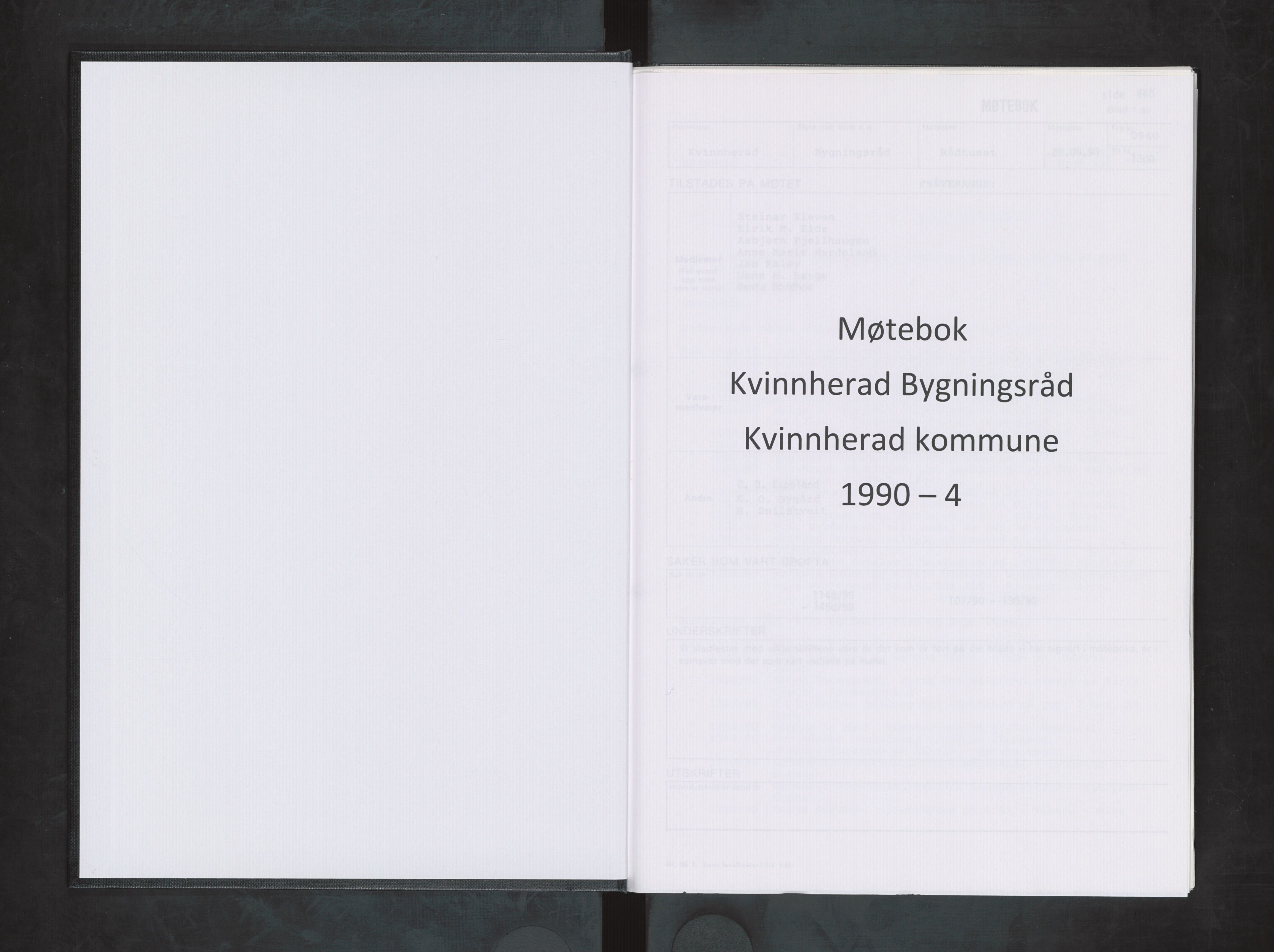 Kvinnherad kommune. Bygningsrådet , IKAH/1224-511/A/Aa/L0067: Møtebok for Kvinnherad bygningsråd, 1990