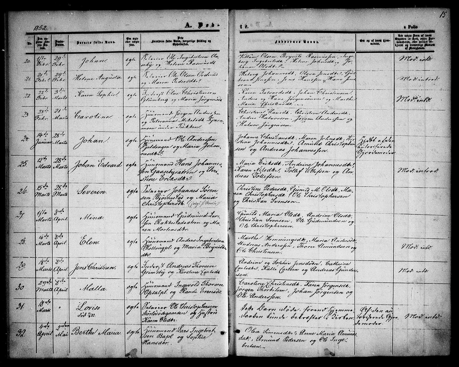 Rødenes prestekontor Kirkebøker, AV/SAO-A-2005/F/Fa/L0006: Ministerialbok nr. I 6, 1850-1859, s. 15