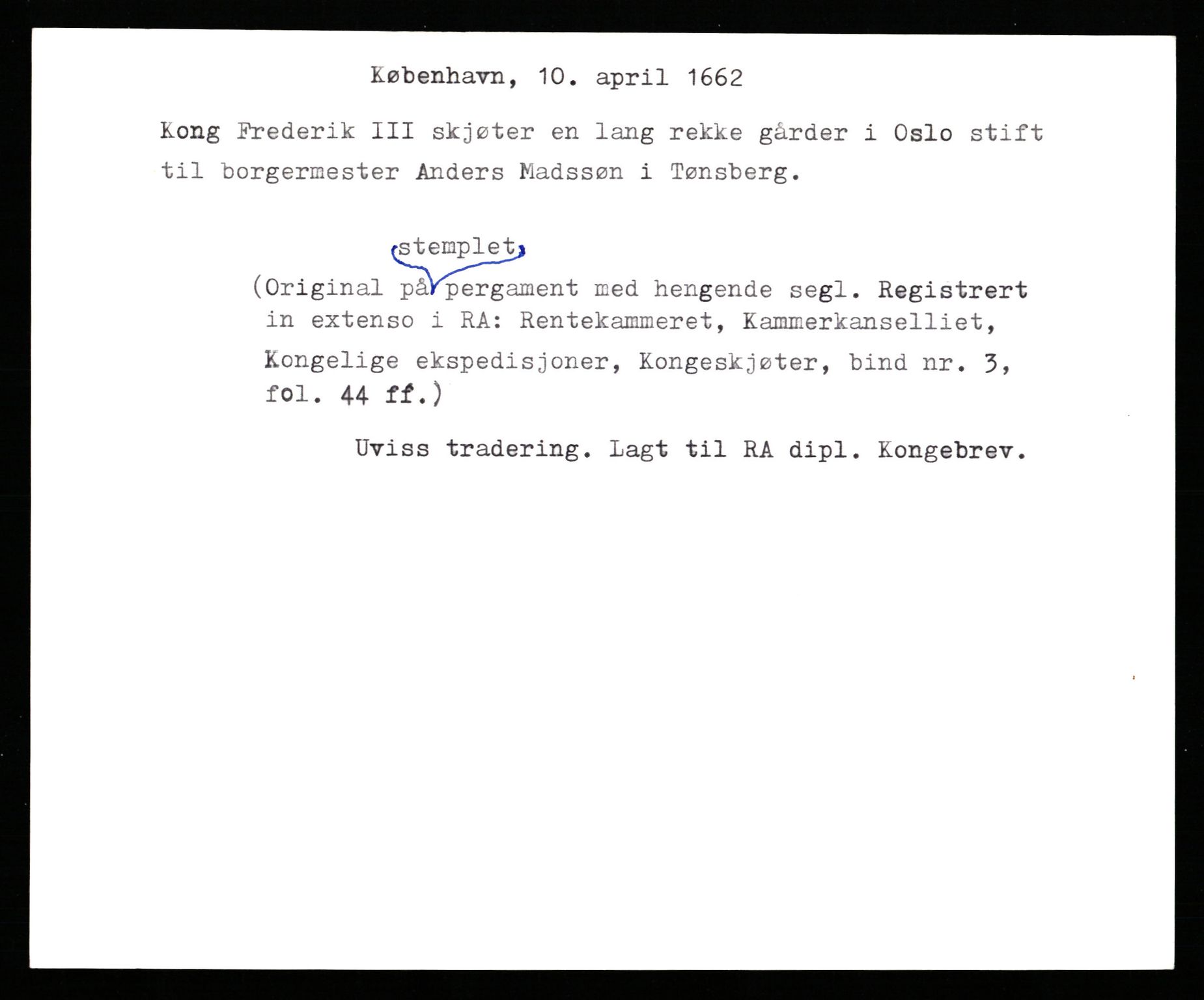 Riksarkivets diplomsamling, AV/RA-EA-5965/F35/F35b/L0010: Riksarkivets diplomer, seddelregister, 1656-1670, s. 317