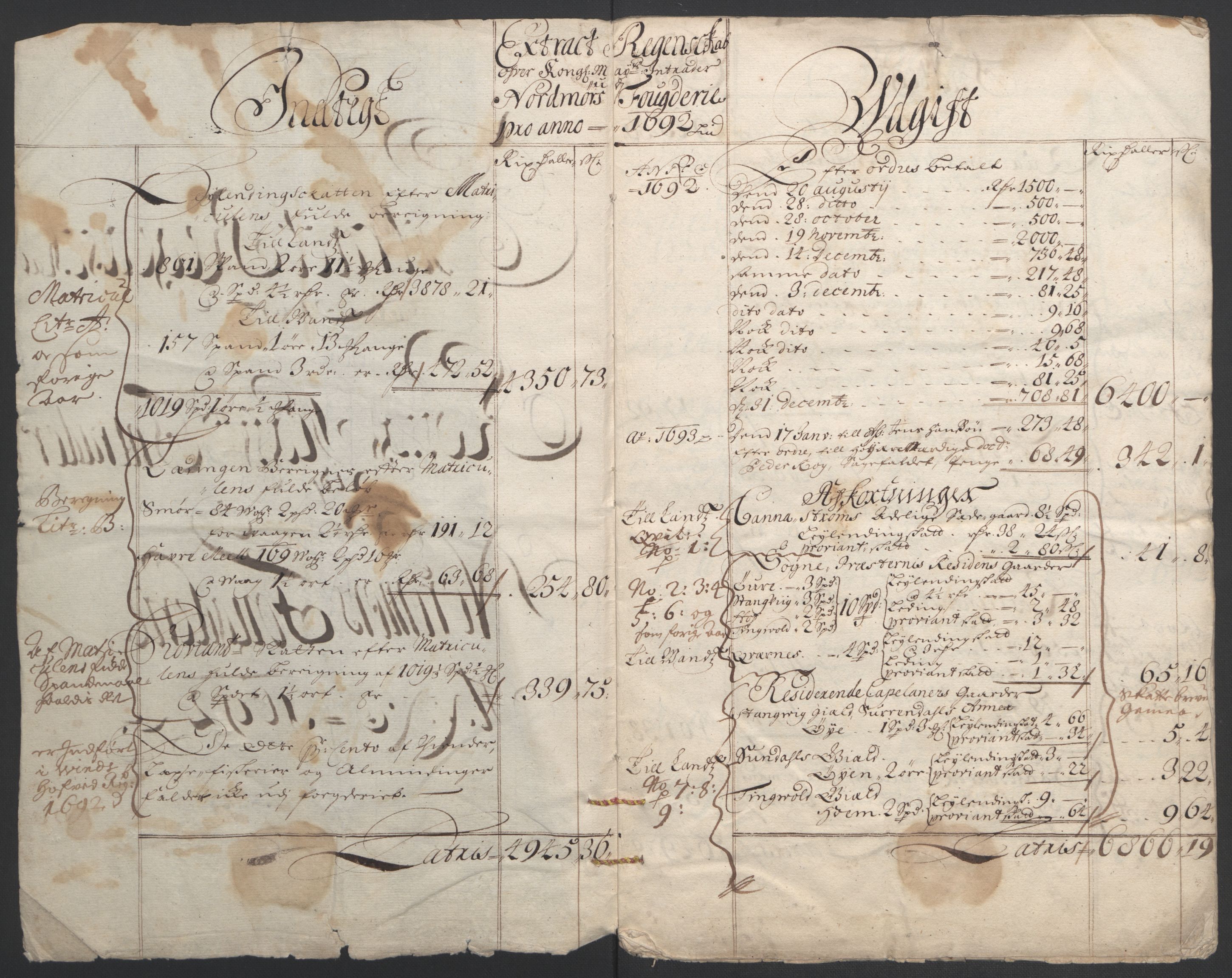 Rentekammeret inntil 1814, Reviderte regnskaper, Fogderegnskap, AV/RA-EA-4092/R56/L3735: Fogderegnskap Nordmøre, 1692-1693, s. 4