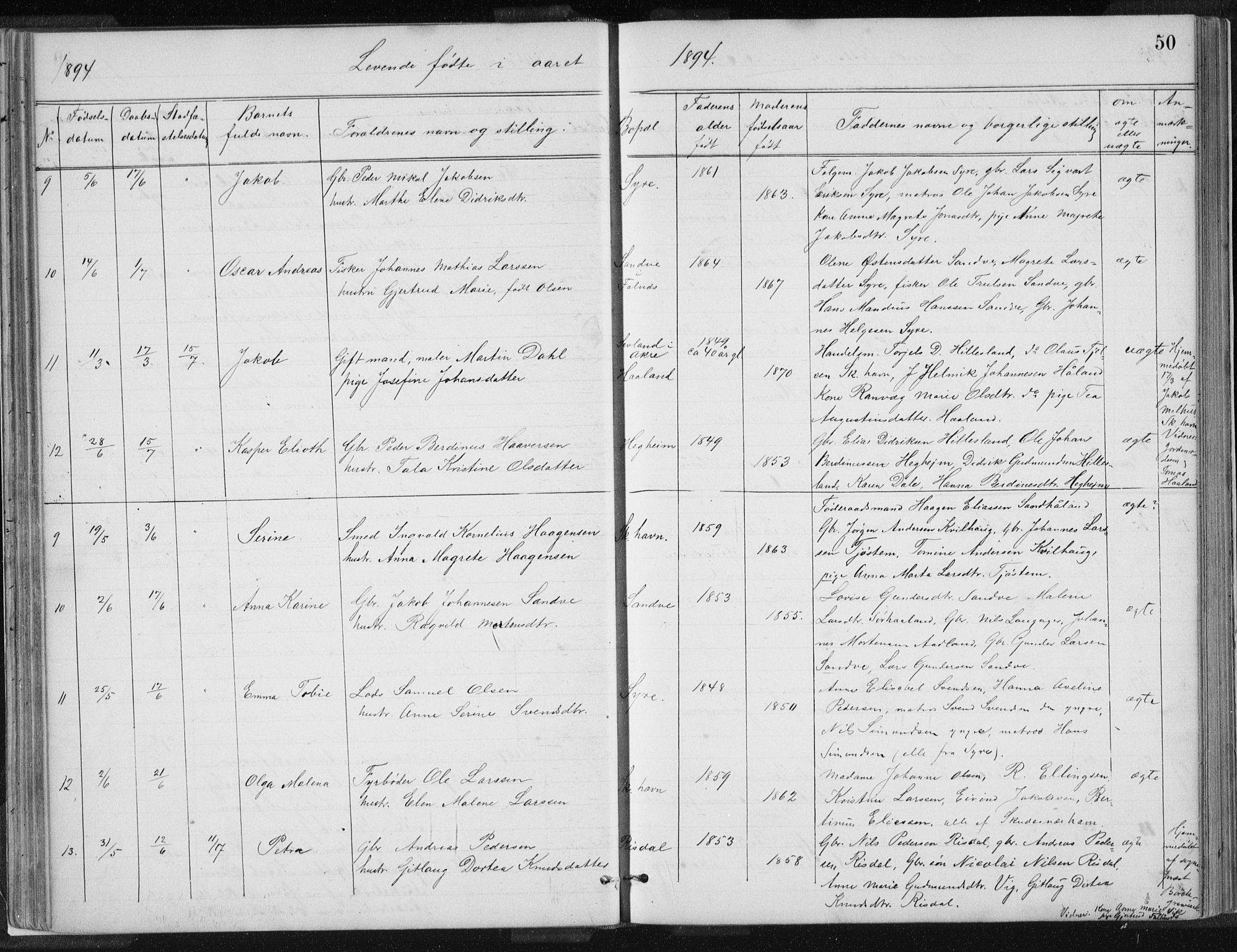 Skudenes sokneprestkontor, AV/SAST-A -101849/H/Ha/Hab/L0007: Klokkerbok nr. B 7, 1885-1899, s. 50