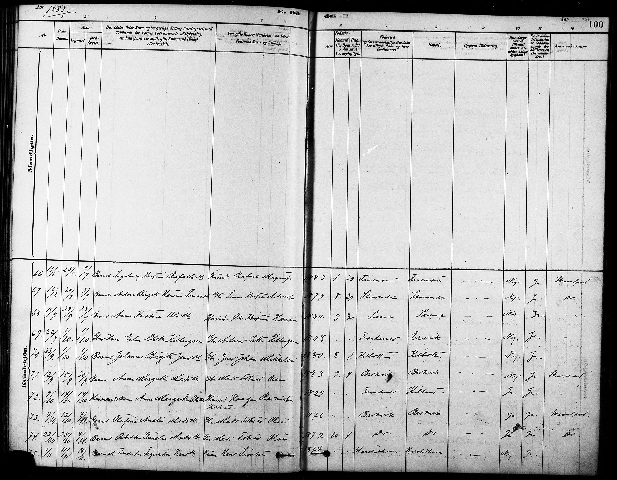 Trondenes sokneprestkontor, AV/SATØ-S-1319/H/Ha/L0015kirke: Ministerialbok nr. 15, 1878-1889, s. 100