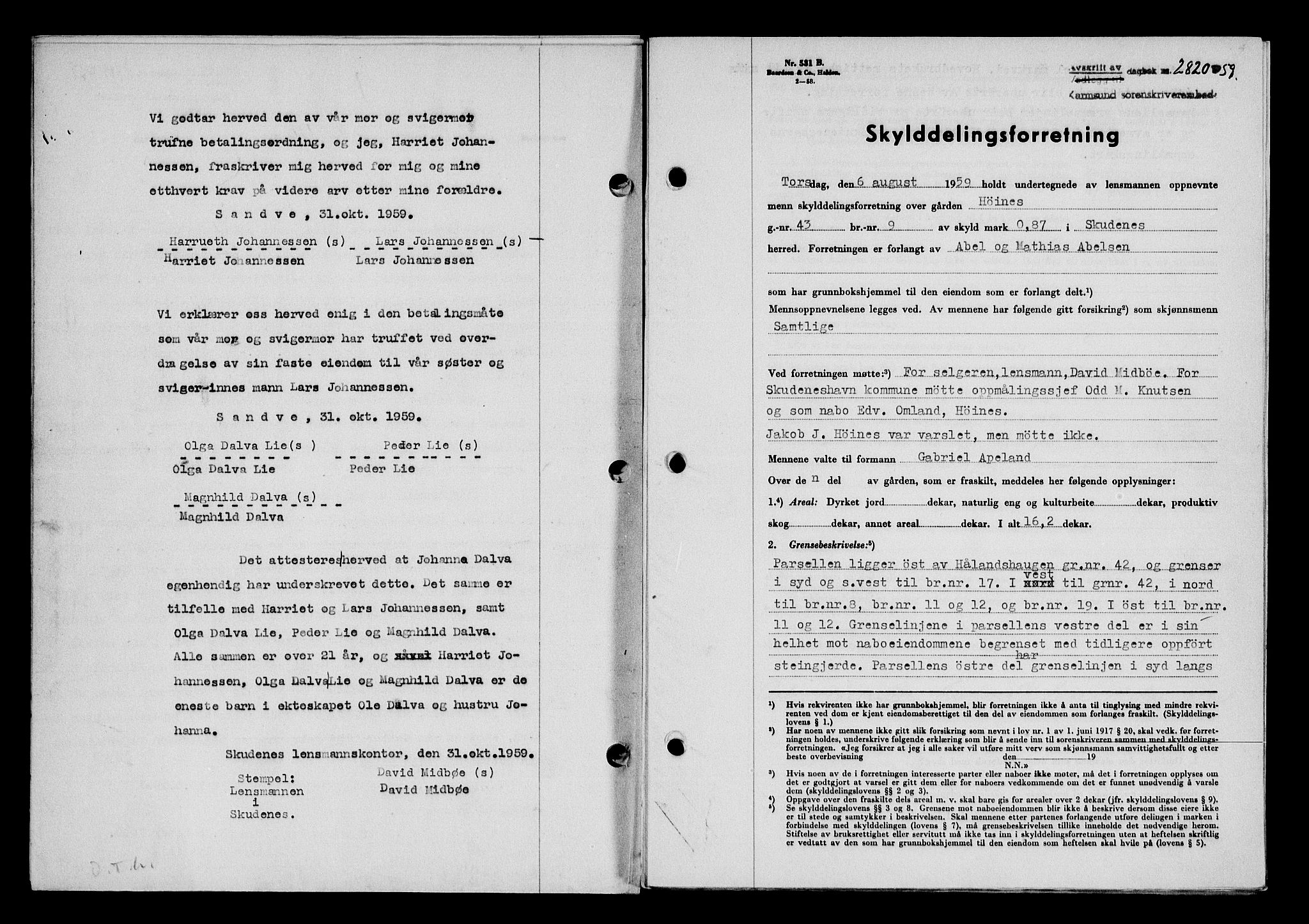 Karmsund sorenskriveri, SAST/A-100311/01/II/IIB/L0132: Pantebok nr. 112A, 1959-1959, Dagboknr: 2820/1959