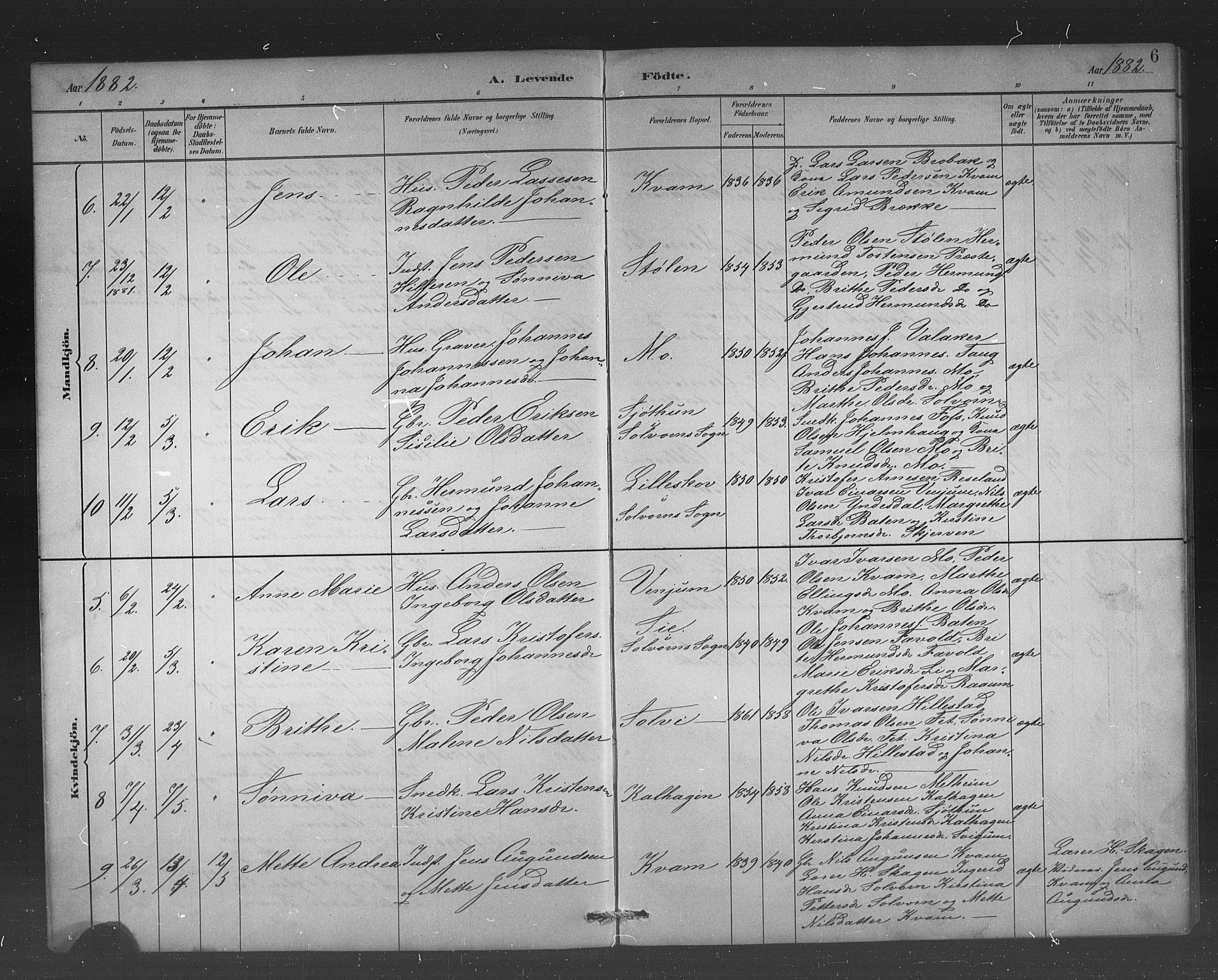 Hafslo sokneprestembete, AV/SAB-A-80301/H/Hab/Habb/L0001: Klokkerbok nr. B 1, 1882-1908, s. 6