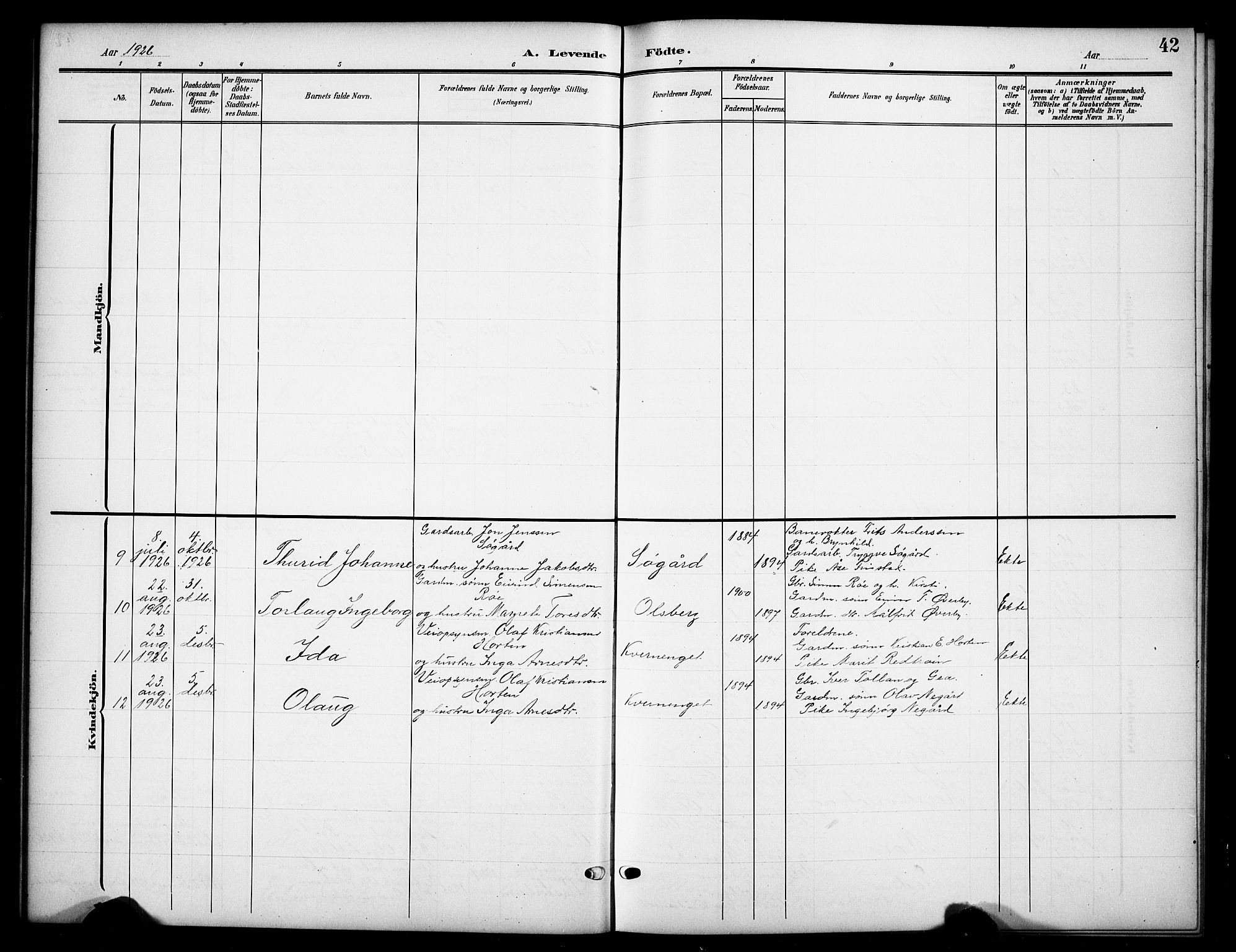 Tynset prestekontor, SAH/PREST-058/H/Ha/Hab/L0010: Klokkerbok nr. 10, 1902-1929, s. 42