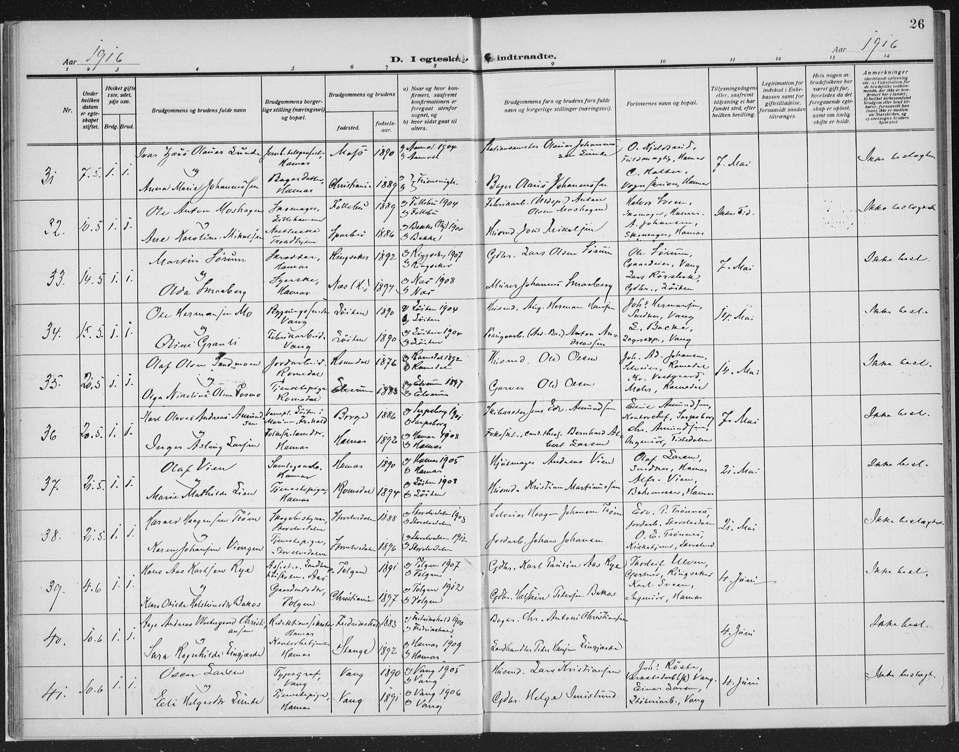 Hamar prestekontor, AV/SAH-DOMPH-002/H/Ha/Haa/L0003: Ministerialbok nr. 3, 1913-1930, s. 26