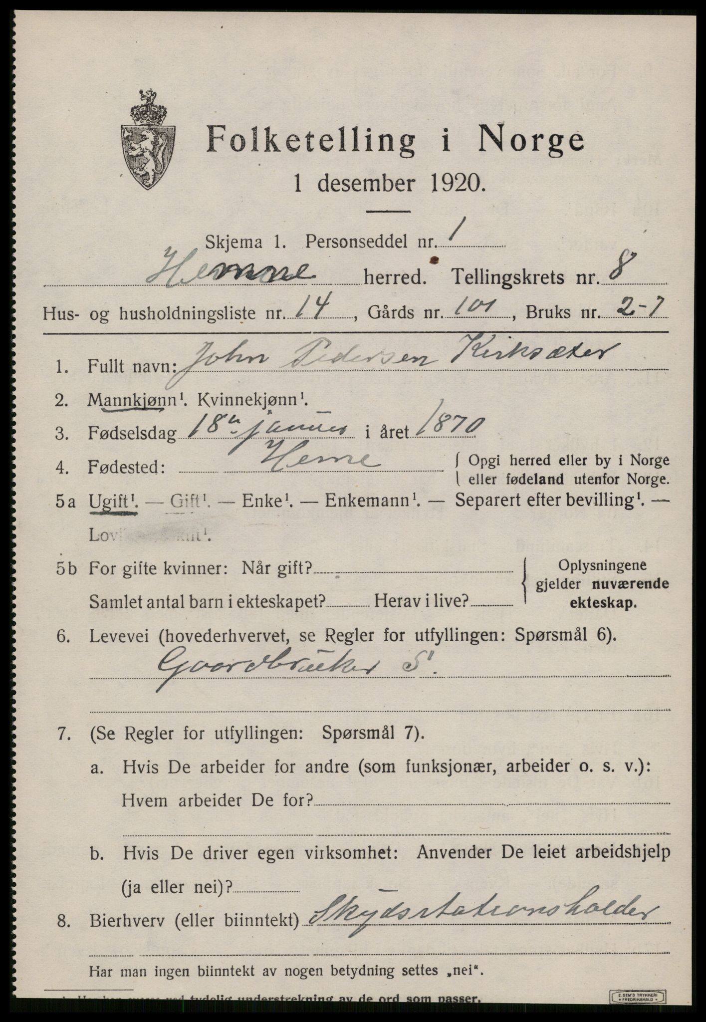 SAT, Folketelling 1920 for 1612 Hemne herred, 1920, s. 4854