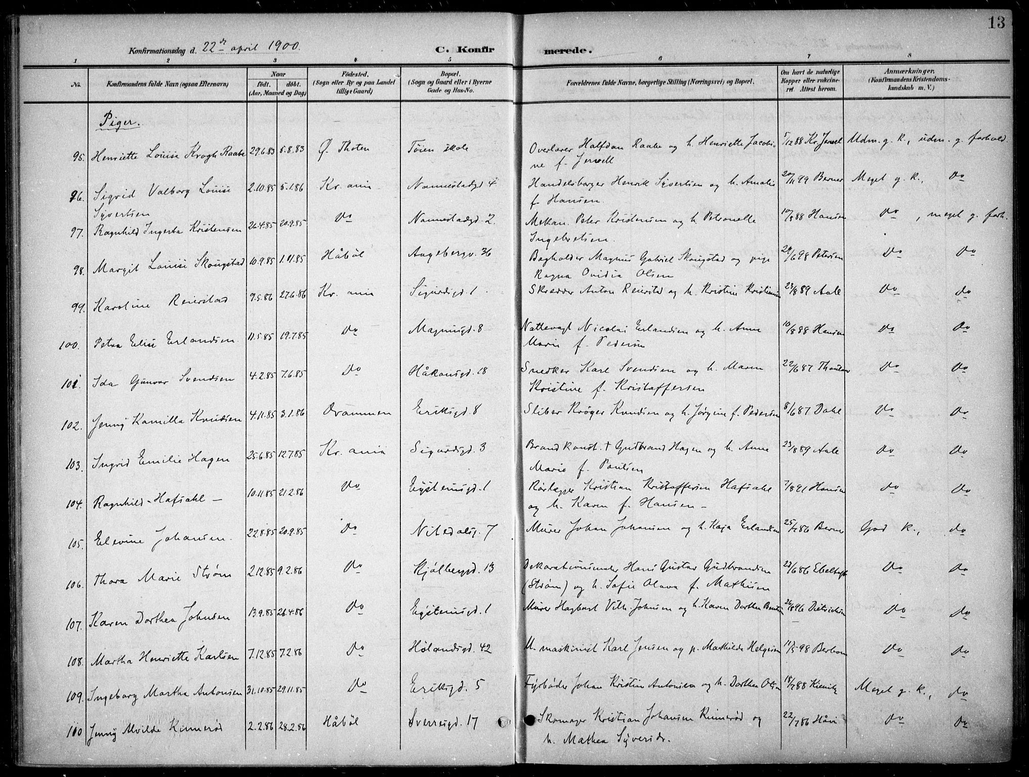 Kampen prestekontor Kirkebøker, AV/SAO-A-10853/F/Fa/L0009: Ministerialbok nr. I 9, 1899-1911, s. 13
