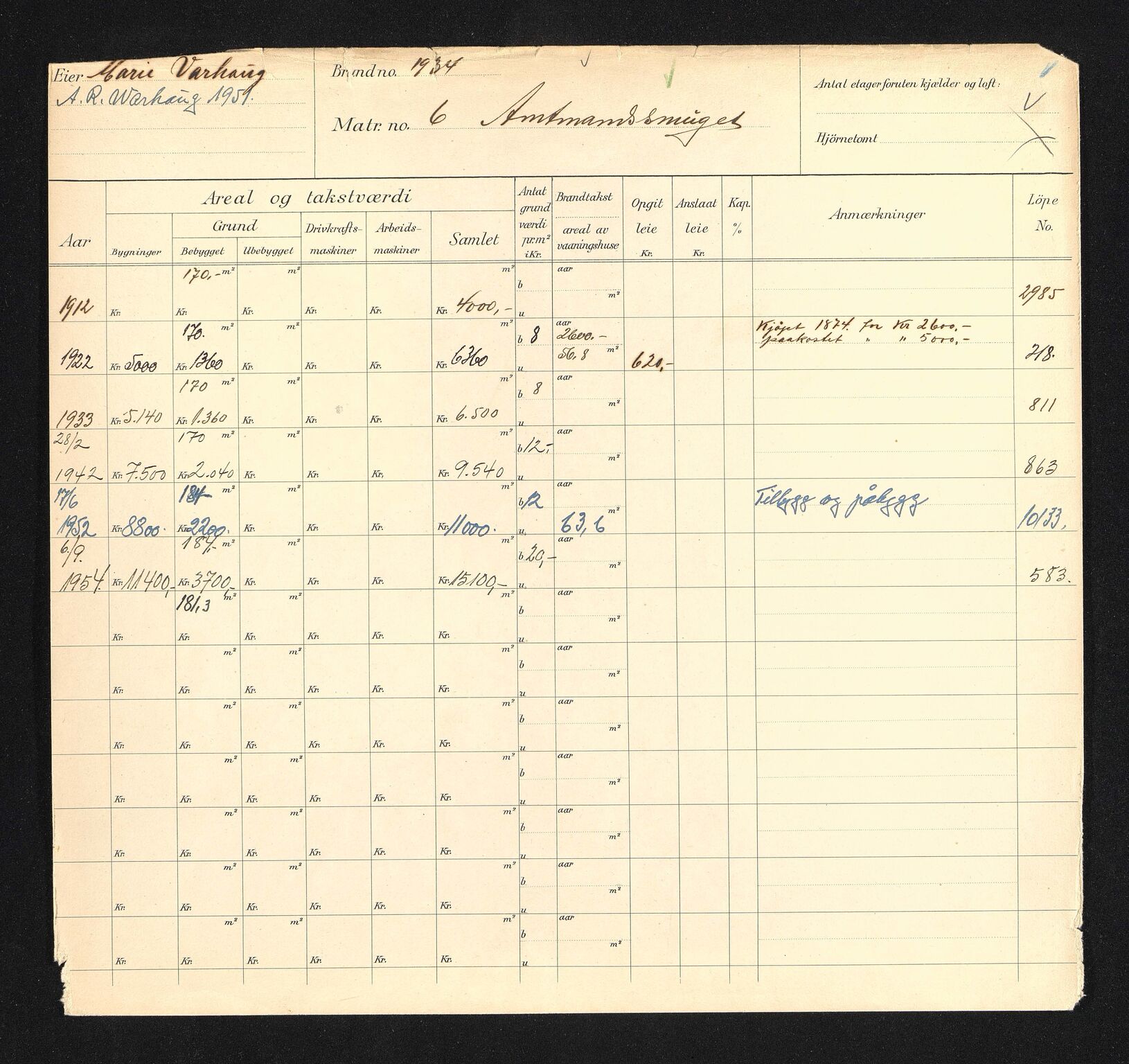 Stavanger kommune. Skattetakstvesenet, BYST/A-0440/F/Fa/Faa/L0001/0007: Skattetakstkort / Amtmannssmauet 6 - Andasmauet 18