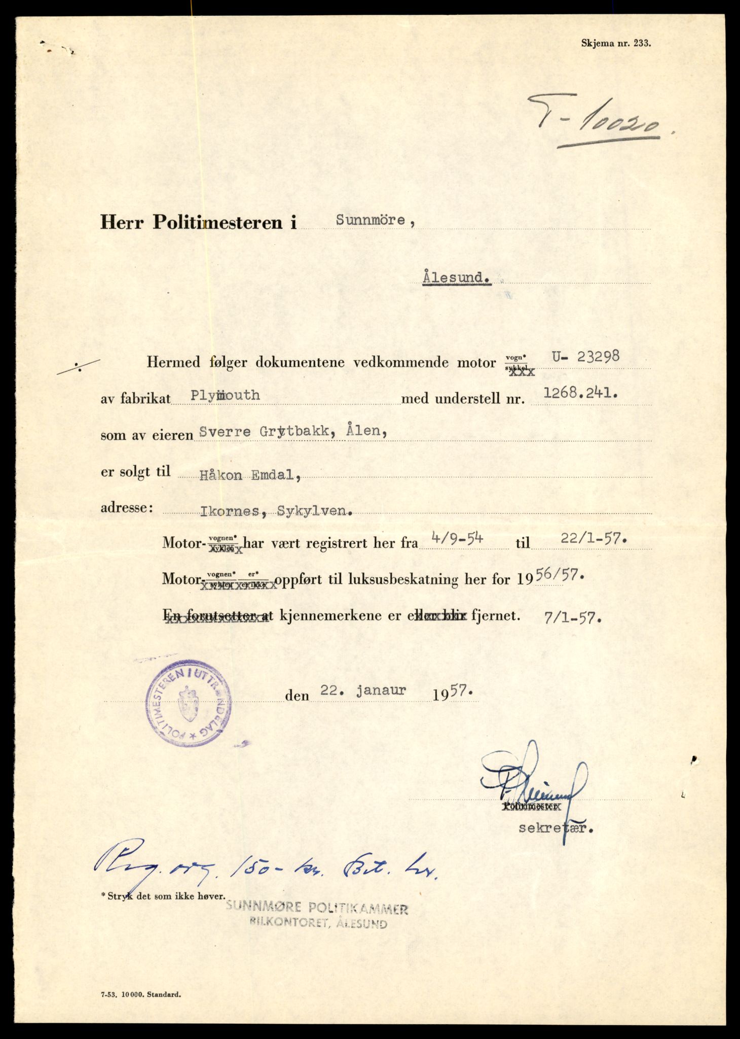 Møre og Romsdal vegkontor - Ålesund trafikkstasjon, AV/SAT-A-4099/F/Fe/L0017: Registreringskort for kjøretøy T 1985 - T 10090, 1927-1998, s. 1595