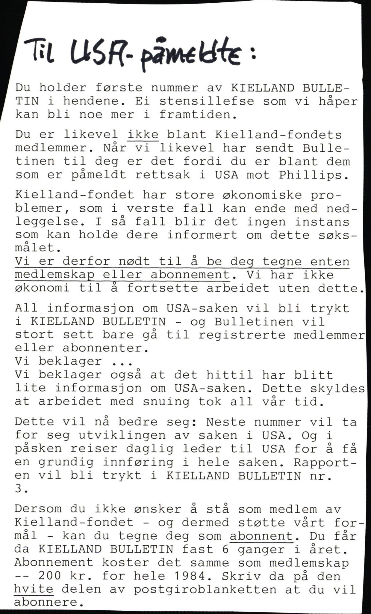 Pa 1660 - Kielland- fondet, AV/SAST-A-102242/X/Xa/L0001: Rapport til overlevende og etterlatte/ Kielland Bulletin, 1980-1998