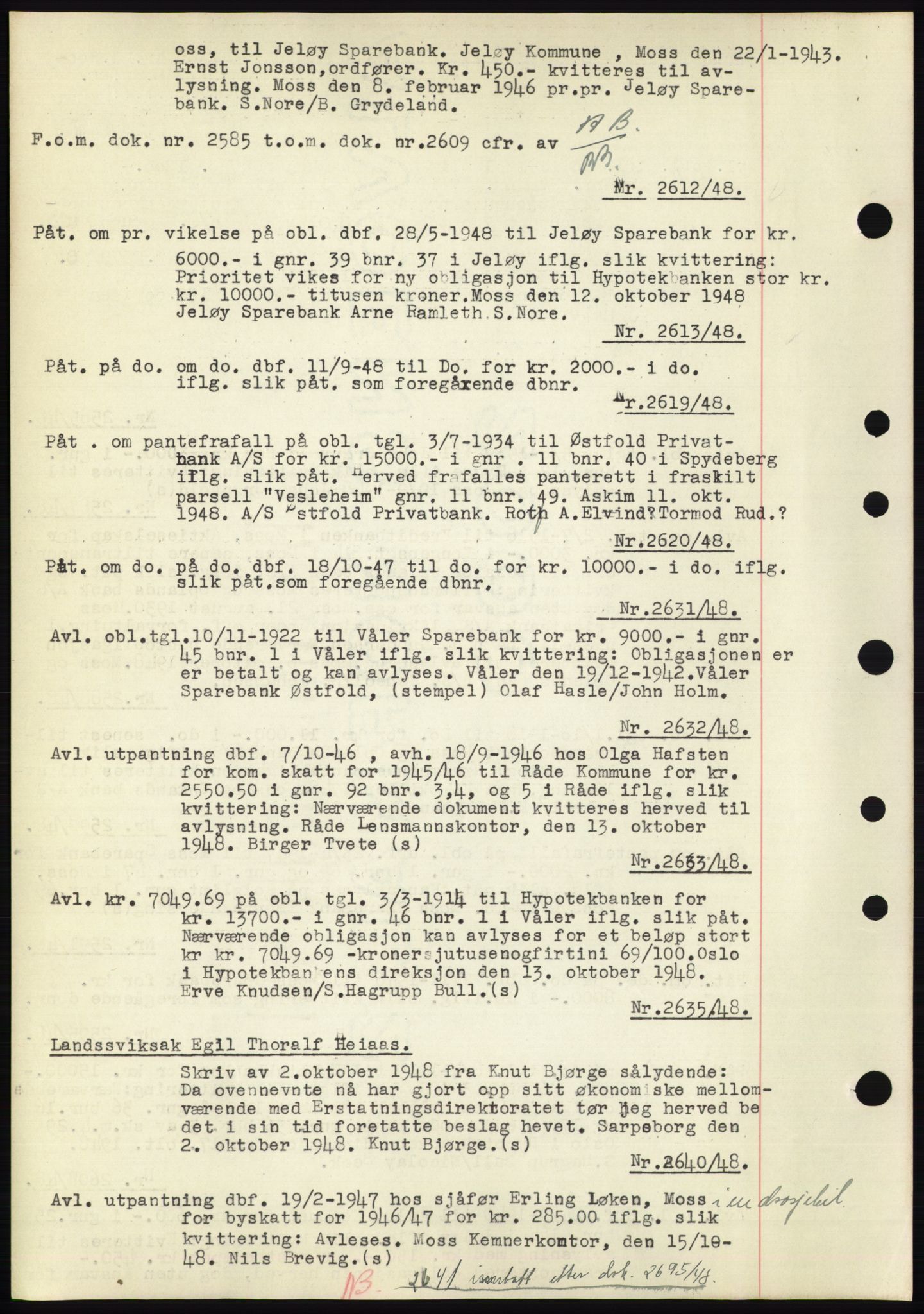 Moss sorenskriveri, SAO/A-10168: Pantebok nr. C10, 1938-1950, Dagboknr: 2612/1948
