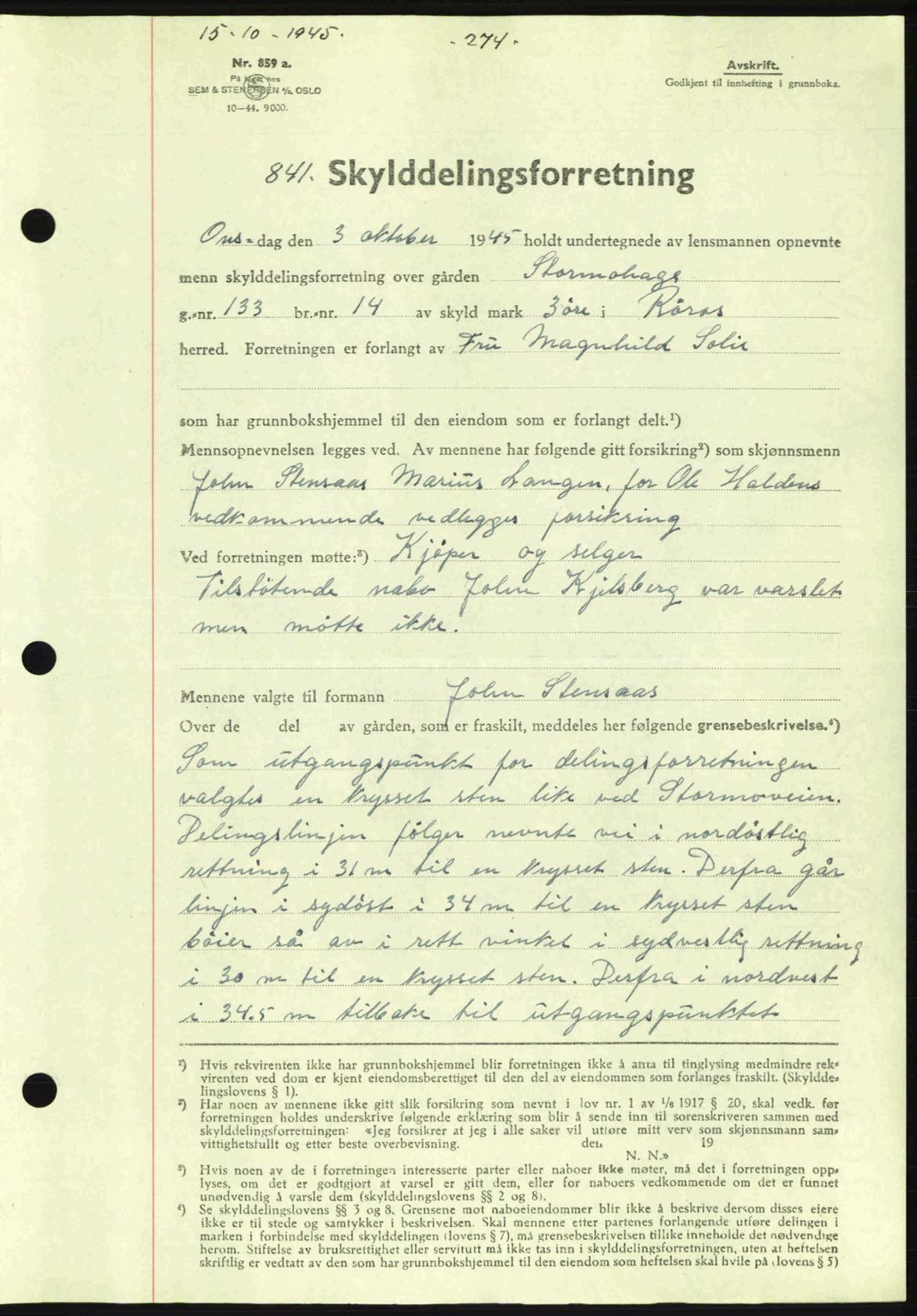 Gauldal sorenskriveri, SAT/A-0014/1/2/2C: Pantebok nr. A1a, 1945-1945, Dagboknr: 841/1945