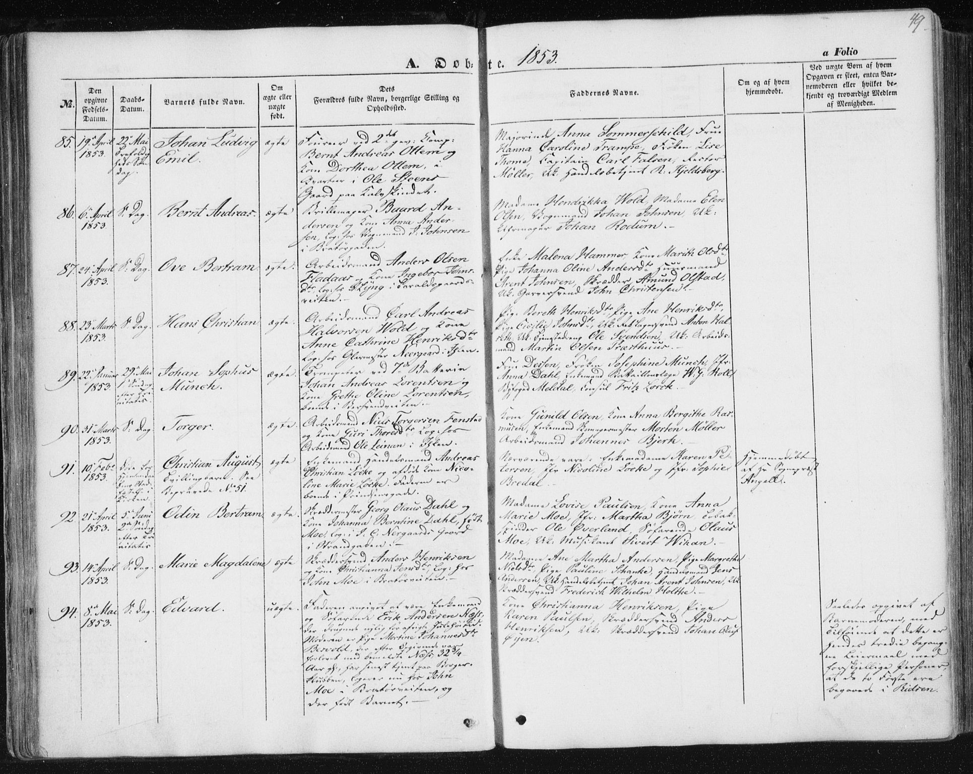 Ministerialprotokoller, klokkerbøker og fødselsregistre - Sør-Trøndelag, SAT/A-1456/602/L0112: Ministerialbok nr. 602A10, 1848-1859, s. 49