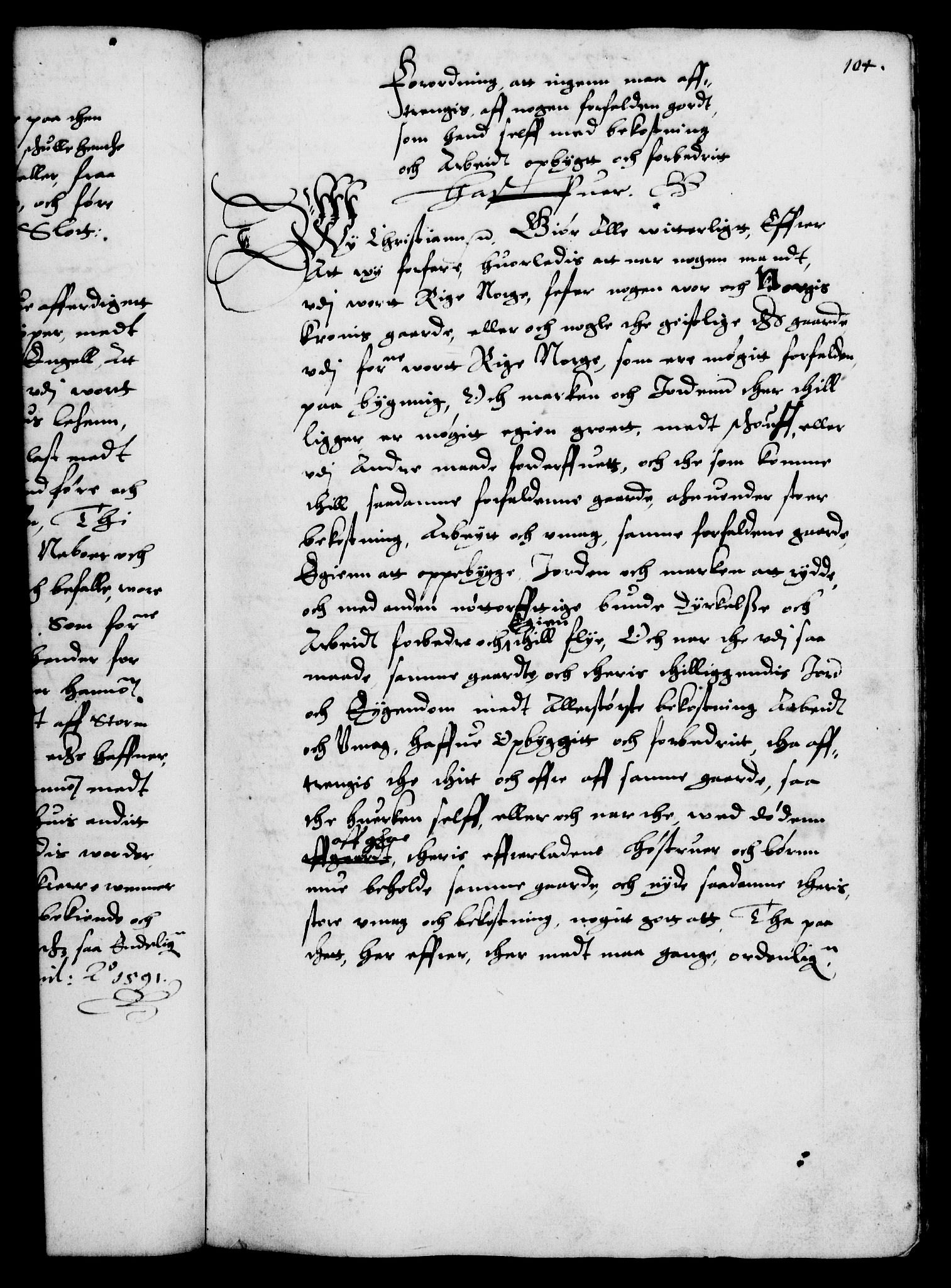 Danske Kanselli 1572-1799, RA/EA-3023/F/Fc/Fca/Fcaa/L0002: Norske registre (mikrofilm), 1588-1596, s. 104a