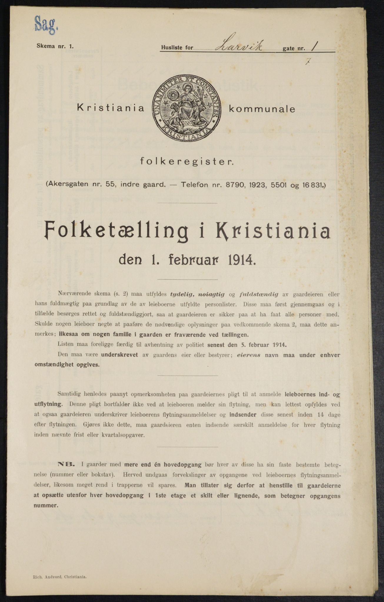 OBA, Kommunal folketelling 1.2.1914 for Kristiania, 1914, s. 56990