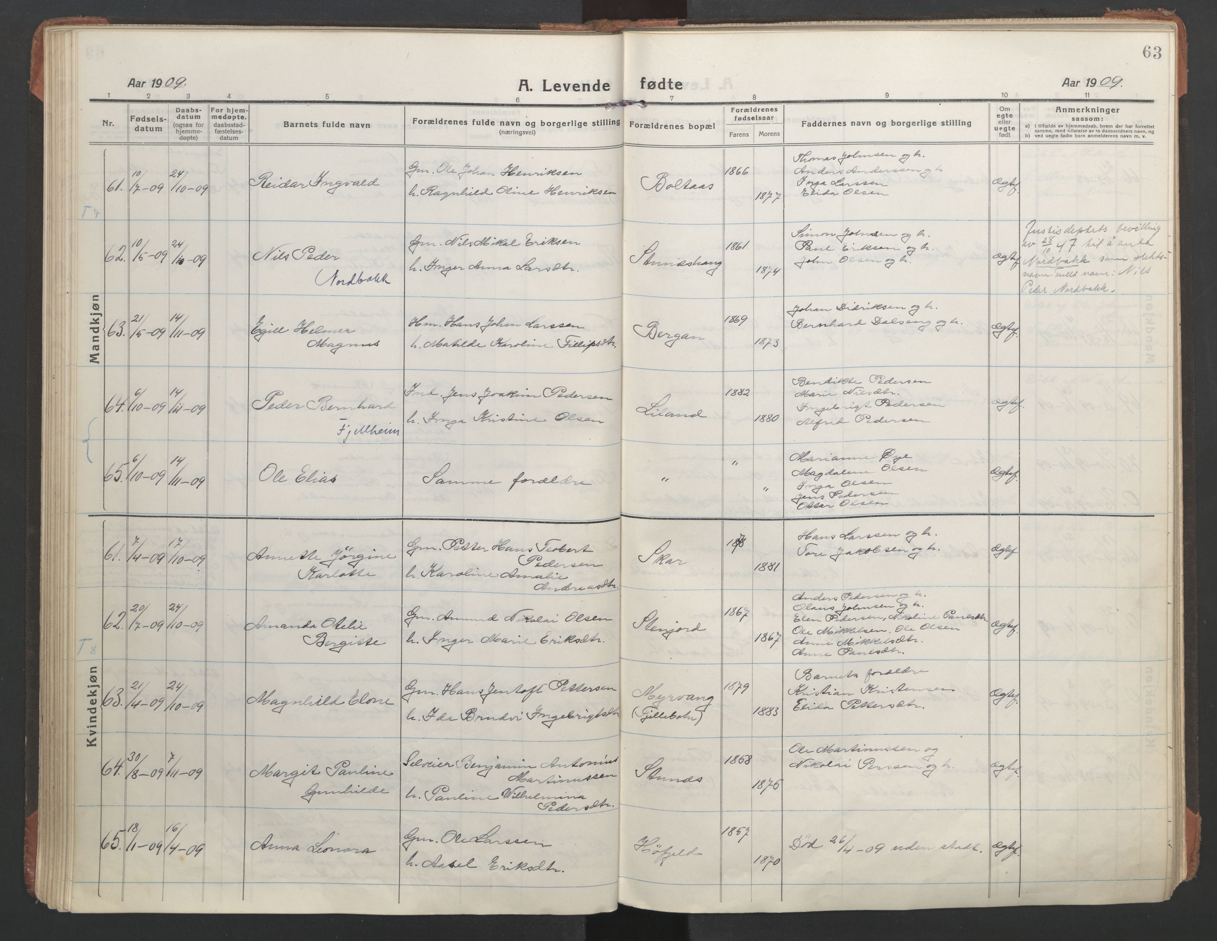 Ministerialprotokoller, klokkerbøker og fødselsregistre - Nordland, AV/SAT-A-1459/863/L0900: Ministerialbok nr. 863A12, 1906-1915, s. 63