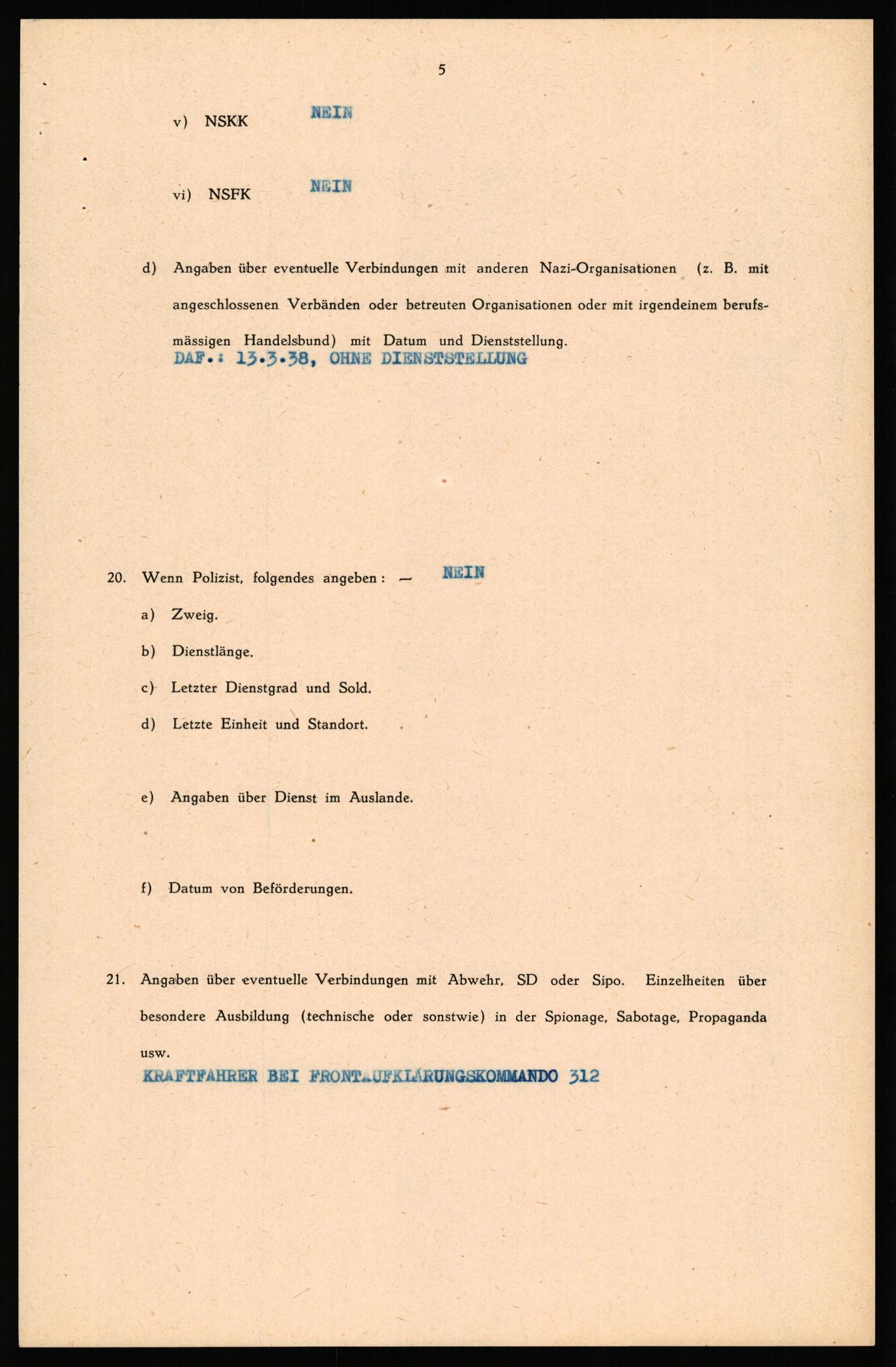 Forsvaret, Forsvarets overkommando II, AV/RA-RAFA-3915/D/Db/L0040: CI Questionaires. Tyske okkupasjonsstyrker i Norge. Østerrikere., 1945-1946, s. 179