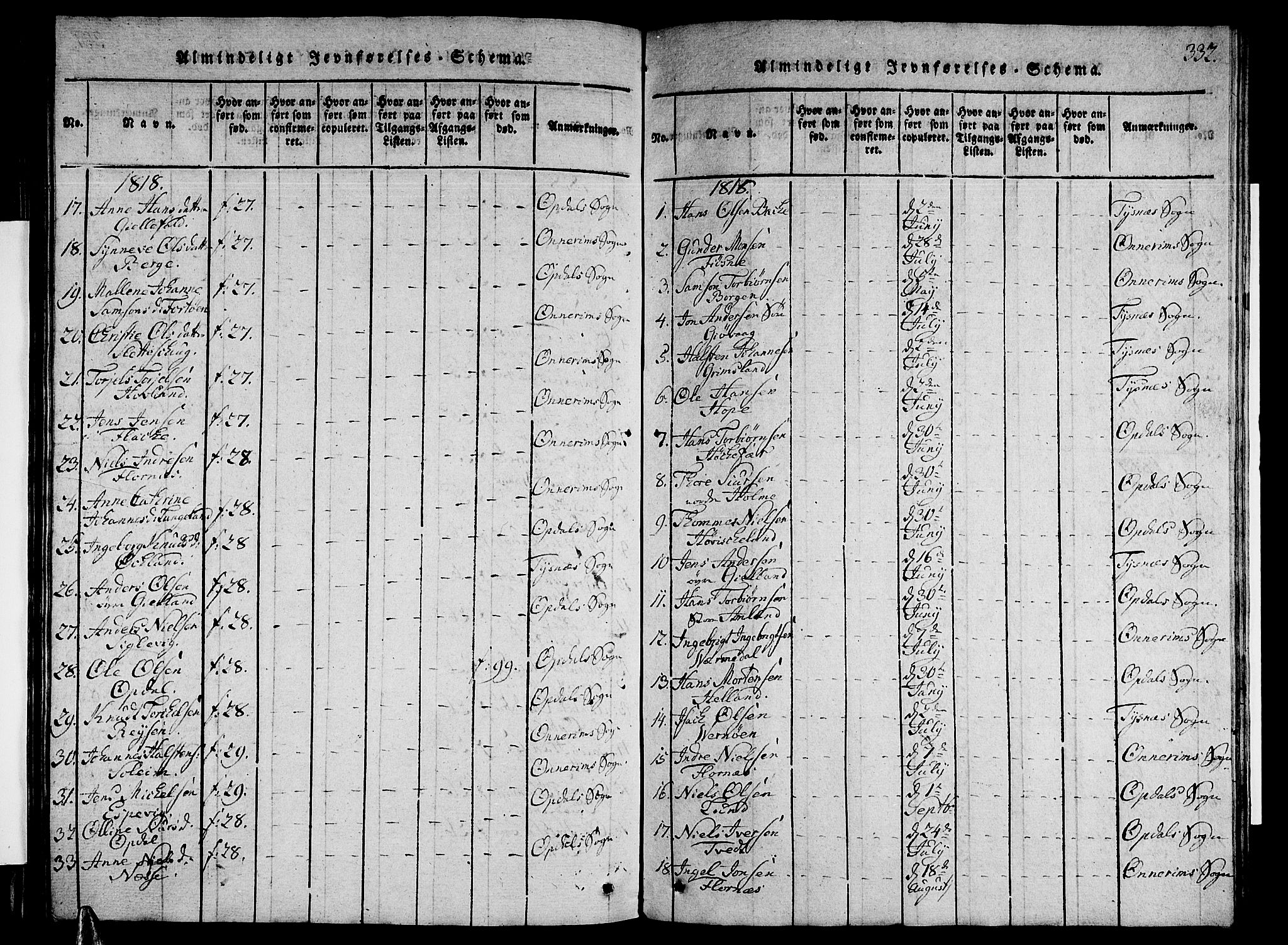 Tysnes sokneprestembete, AV/SAB-A-78601/H/Hab: Klokkerbok nr. A 1, 1816-1828, s. 332