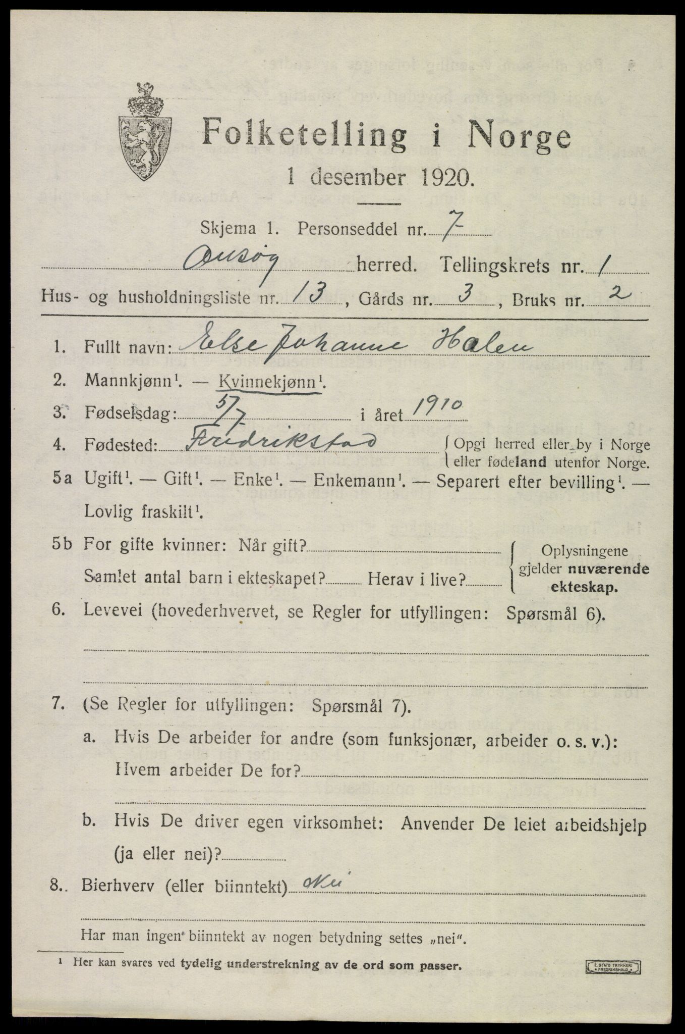 SAO, Folketelling 1920 for 0134 Onsøy herred, 1920, s. 3072