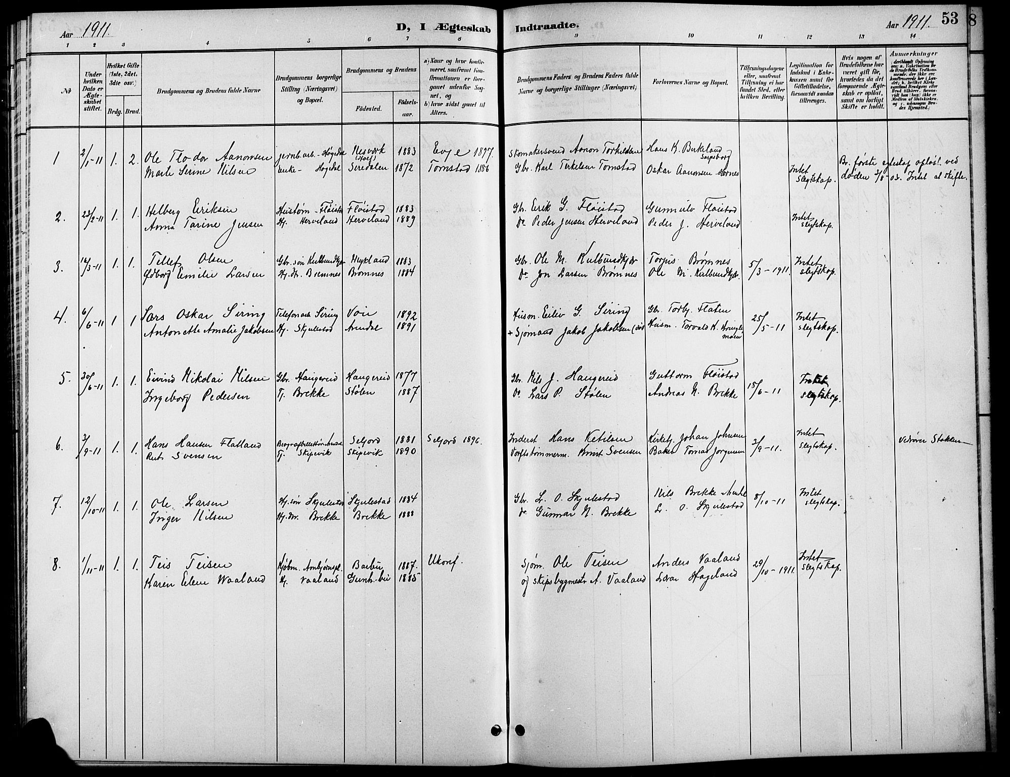 Austre Moland sokneprestkontor, AV/SAK-1111-0001/F/Fb/Fba/L0004: Klokkerbok nr. B 4a, 1897-1913, s. 53