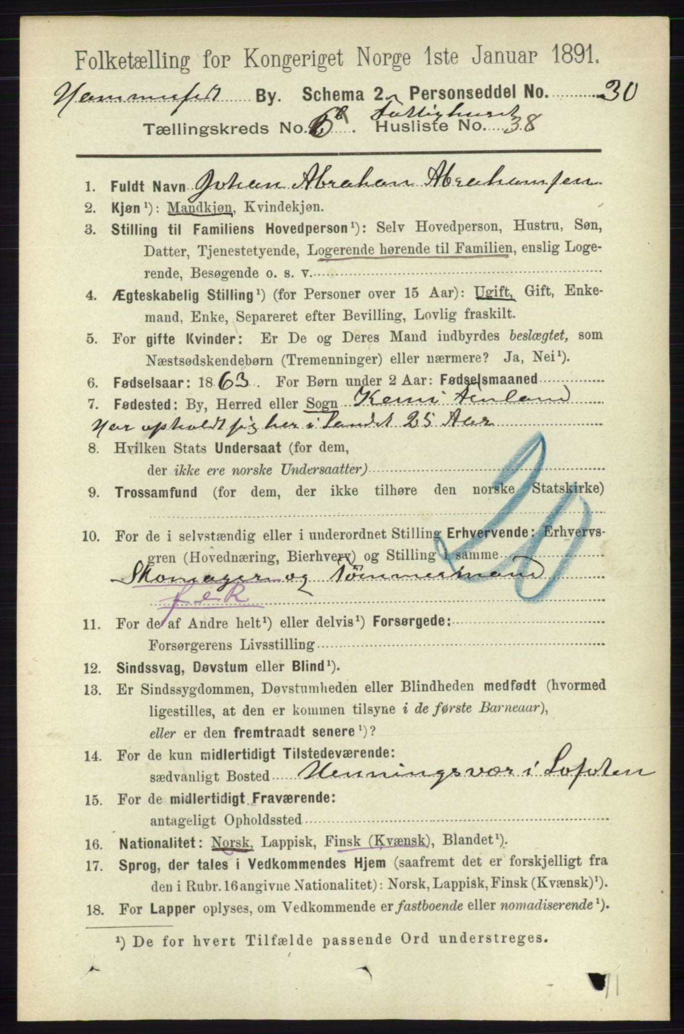 RA, Folketelling 1891 for 2001 Hammerfest kjøpstad, 1891, s. 2197