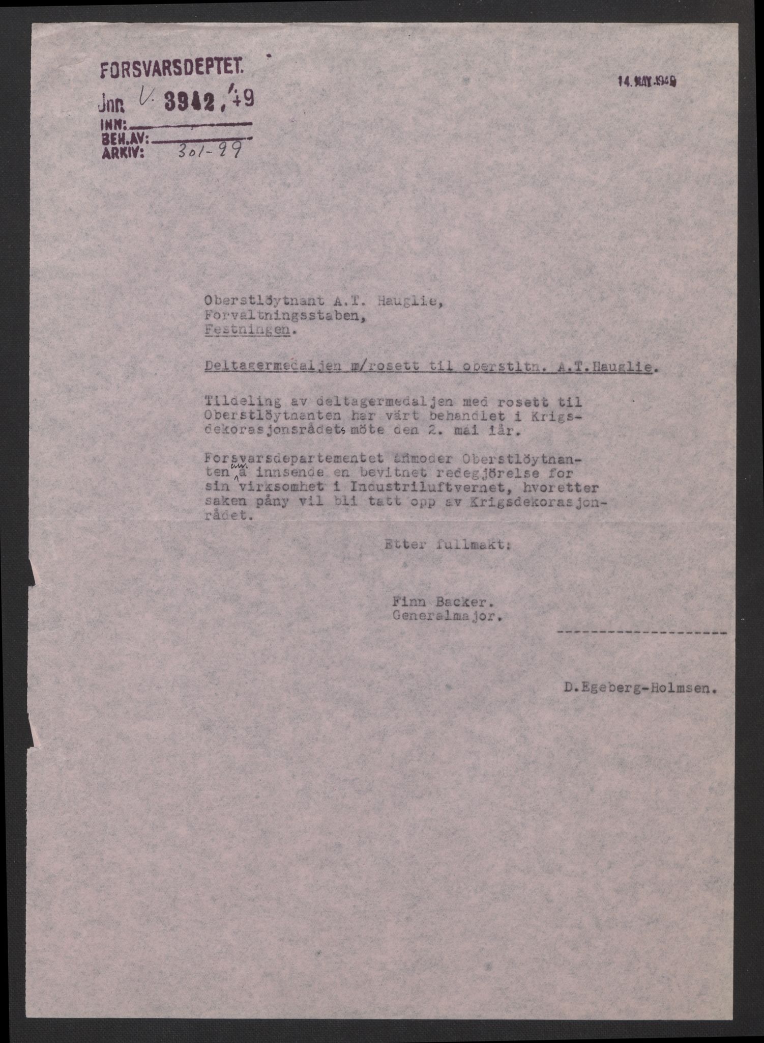 Forsvarsdepartementet, arkivet 1940-1945, RA/RAFA-2062, 1940-1945, s. 721