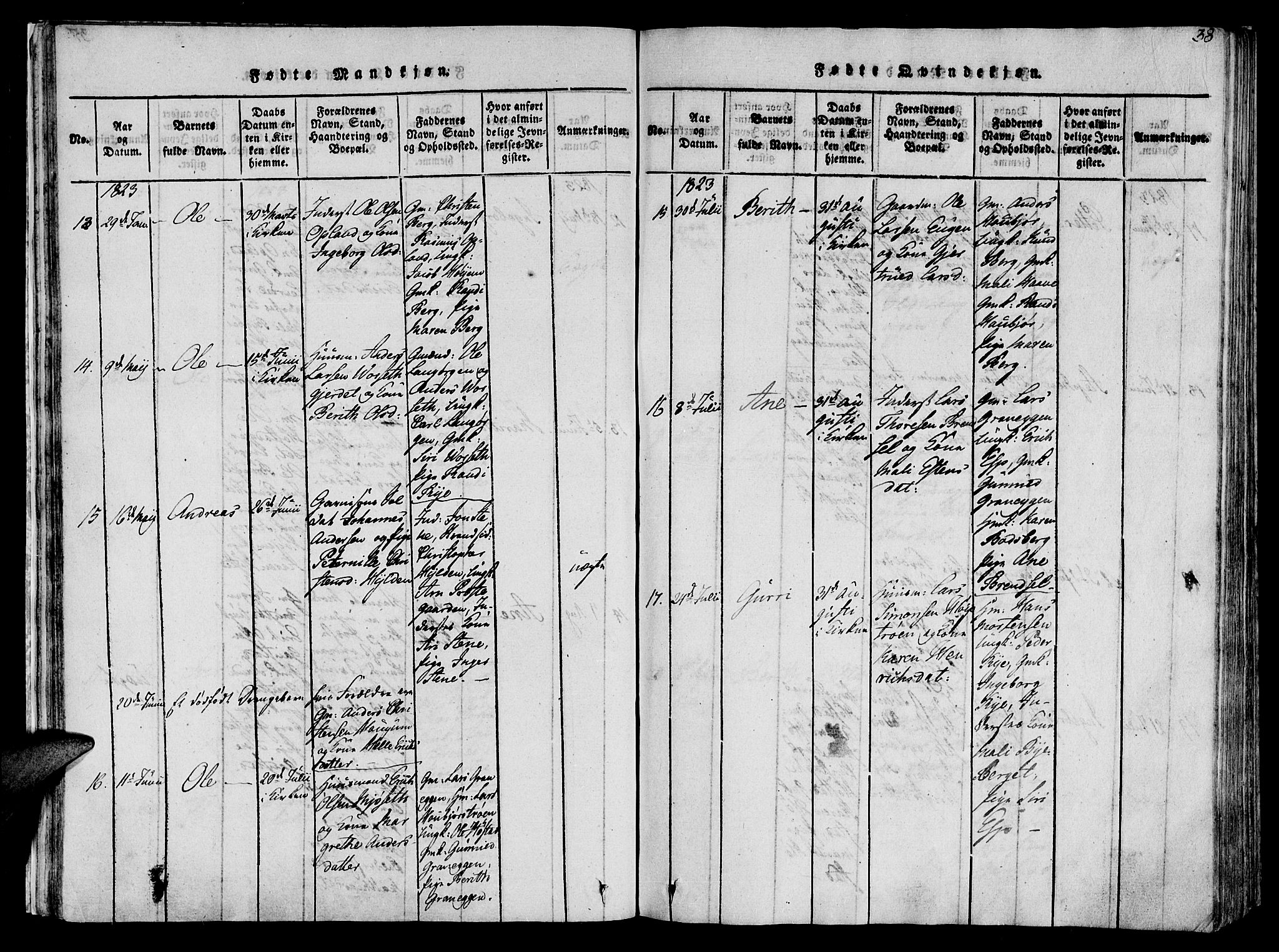 Ministerialprotokoller, klokkerbøker og fødselsregistre - Sør-Trøndelag, AV/SAT-A-1456/612/L0372: Ministerialbok nr. 612A06 /1, 1816-1828, s. 38