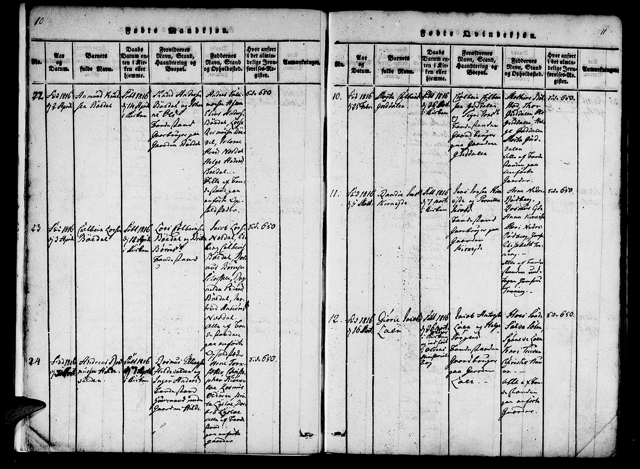 Innvik sokneprestembete, AV/SAB-A-80501: Ministerialbok nr. A 2, 1816-1821, s. 10-11