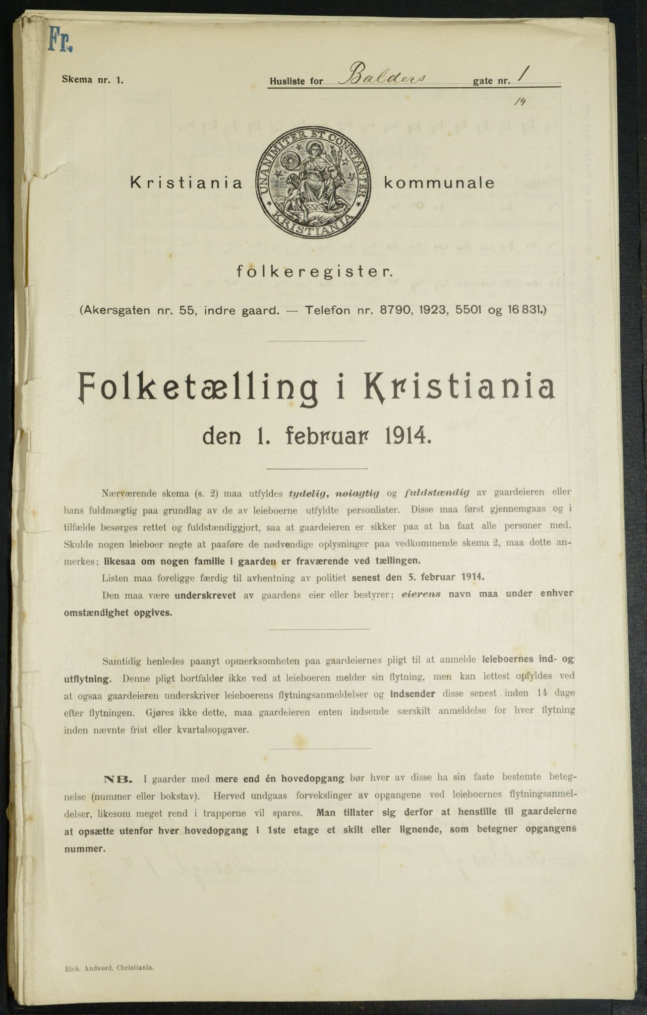 OBA, Kommunal folketelling 1.2.1914 for Kristiania, 1914, s. 3052