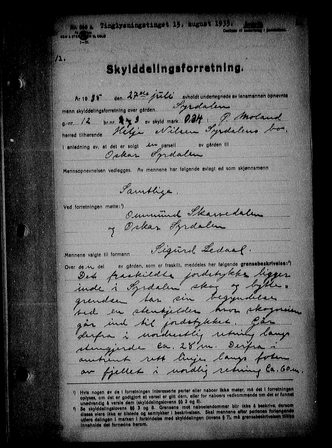 Nedenes sorenskriveri, AV/SAK-1221-0006/G/Gb/Gba/L0042: Pantebok nr. 38, 1935-1936, s. 1