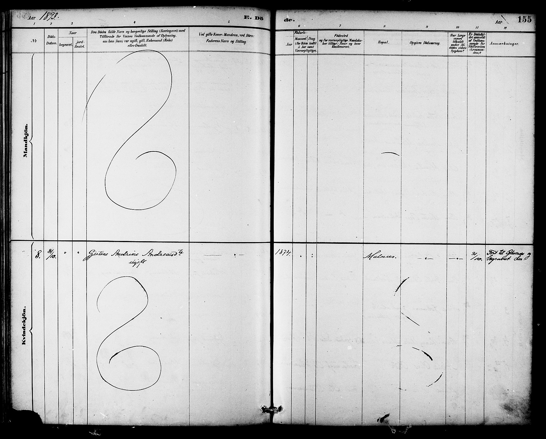 Ministerialprotokoller, klokkerbøker og fødselsregistre - Nordland, SAT/A-1459/892/L1320: Ministerialbok nr. 892A01, 1886-1901, s. 155