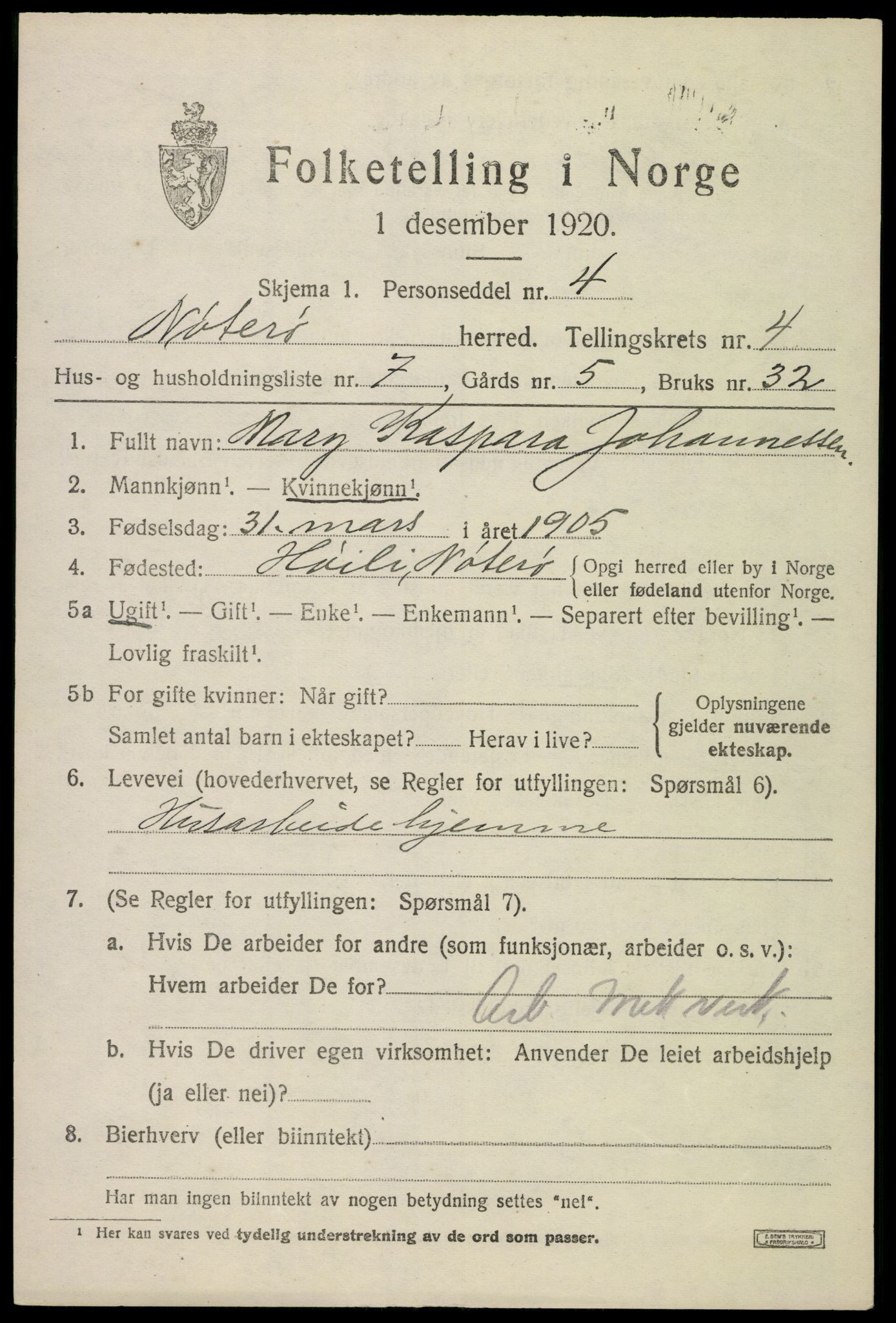SAKO, Folketelling 1920 for 0722 Nøtterøy herred, 1920, s. 6735