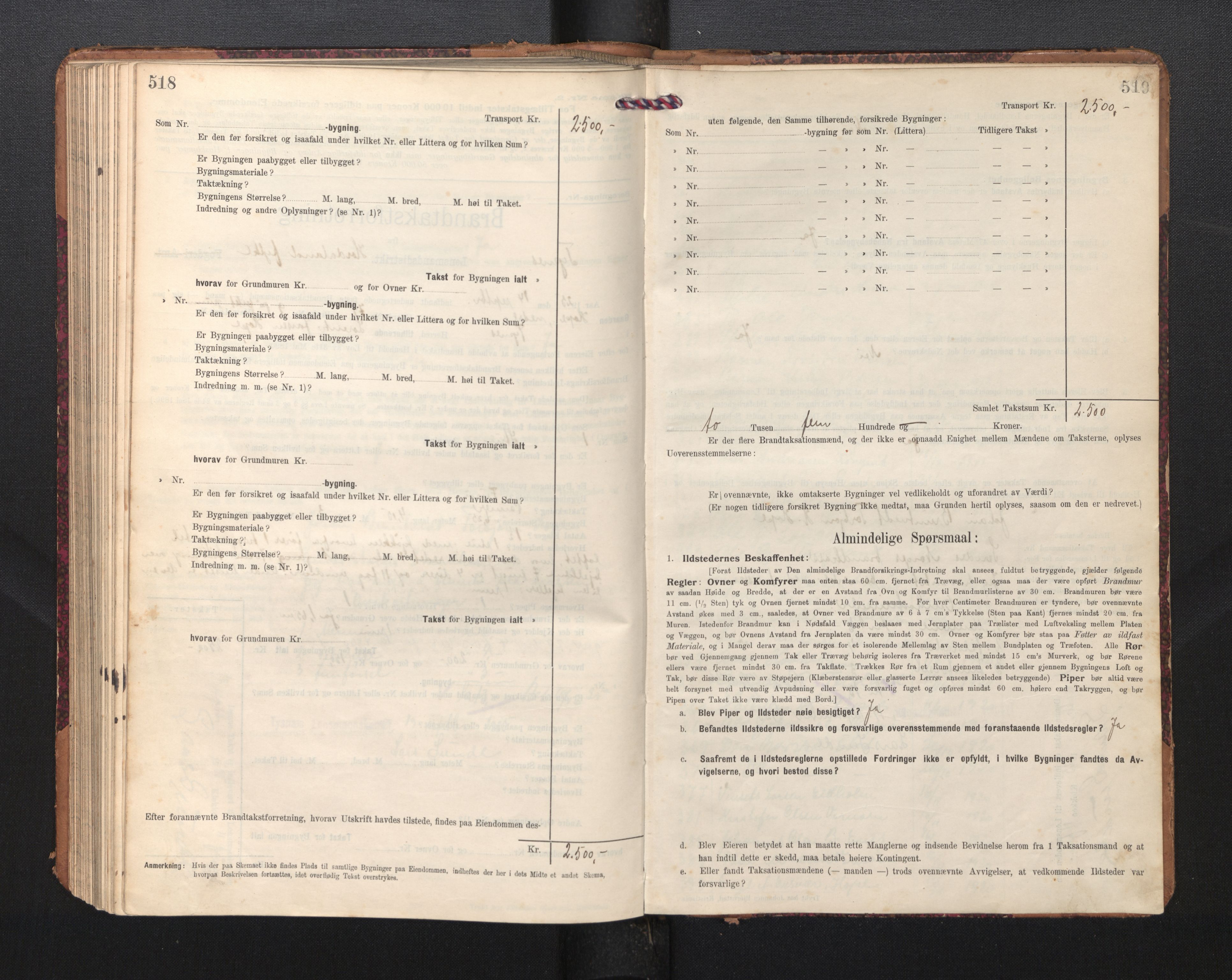 Lensmannen i Tysnes, AV/SAB-A-35401/0012/L0005: Branntakstprotokoll, skjematakst, 1909-1934, s. 518-519