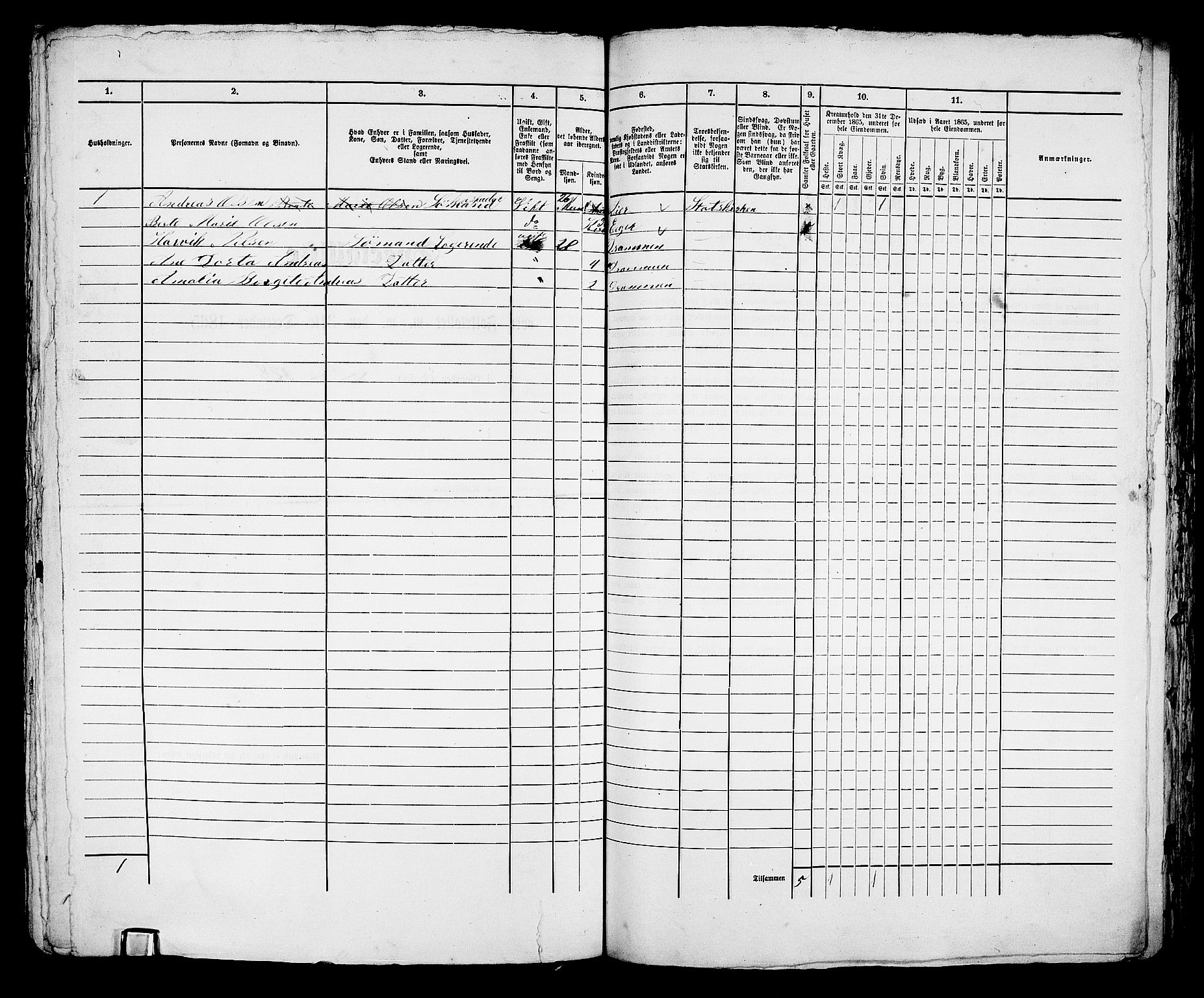 RA, Folketelling 1865 for 0602aB Bragernes prestegjeld i Drammen kjøpstad, 1865, s. 1090