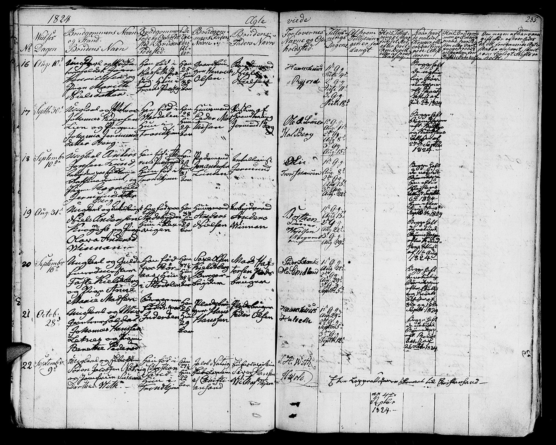 Ministerialprotokoller, klokkerbøker og fødselsregistre - Sør-Trøndelag, AV/SAT-A-1456/602/L0109: Ministerialbok nr. 602A07, 1821-1840, s. 285