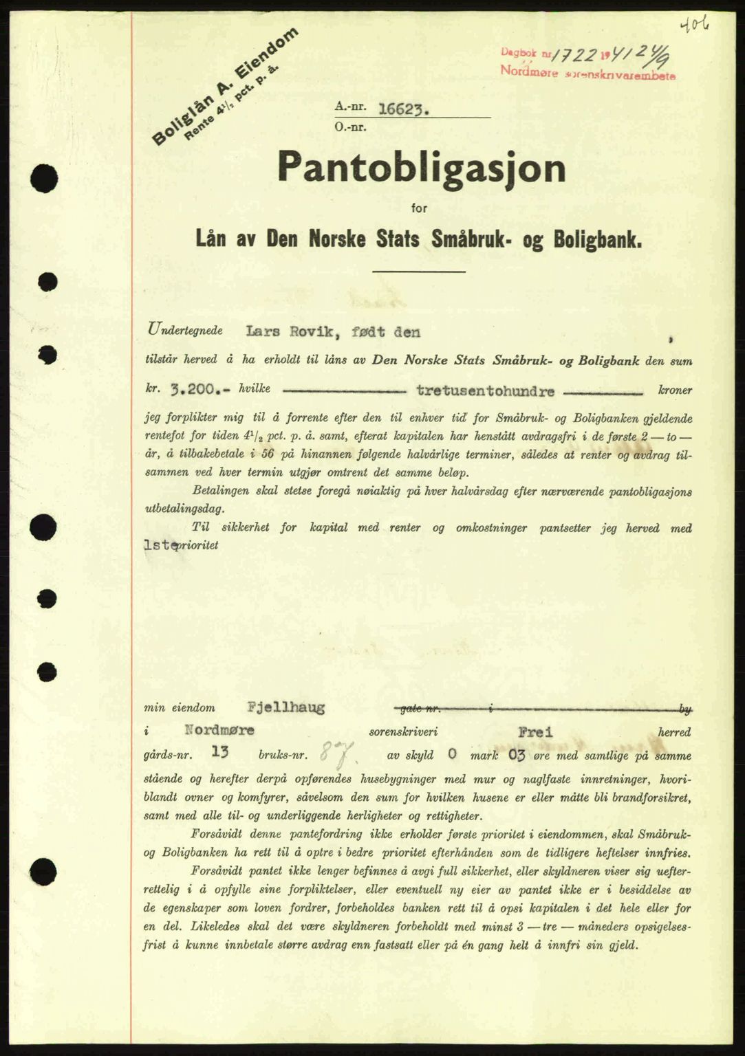 Nordmøre sorenskriveri, SAT/A-4132/1/2/2Ca: Pantebok nr. B88, 1941-1942, Dagboknr: 1722/1941