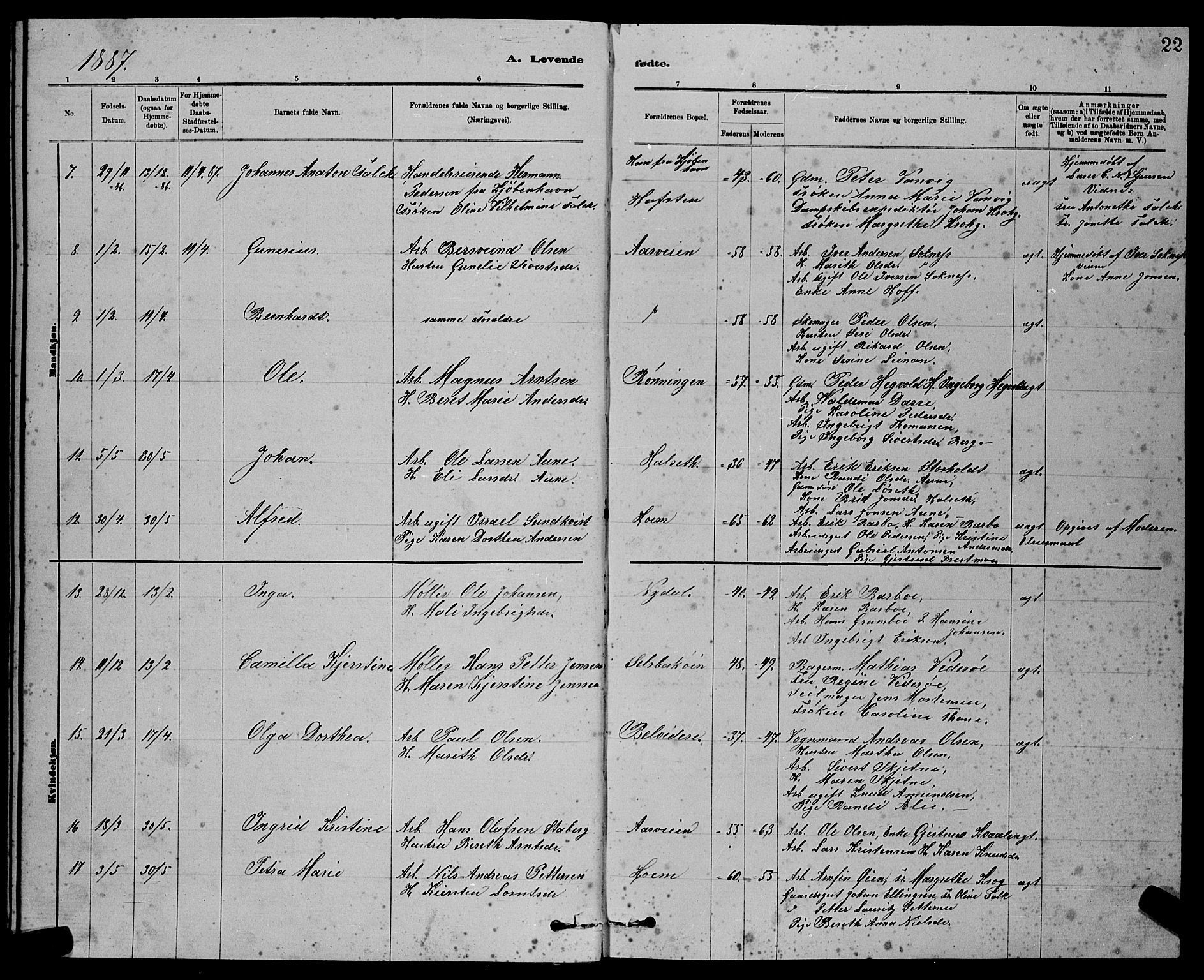 Ministerialprotokoller, klokkerbøker og fødselsregistre - Sør-Trøndelag, SAT/A-1456/611/L0354: Klokkerbok nr. 611C02, 1881-1896, s. 22
